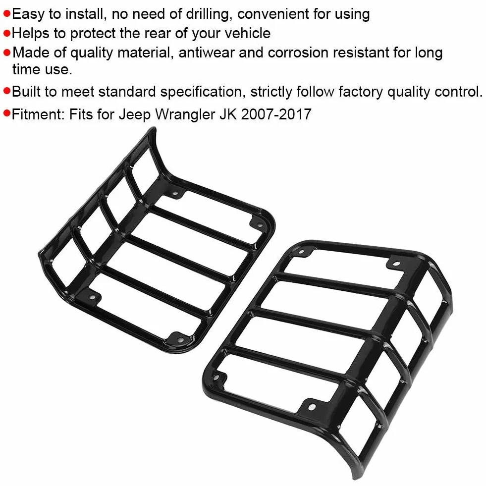 Qiilu Fanali Posteriori Copertura Protezione Adatto per Wrangler JK 2007-2017 Nero