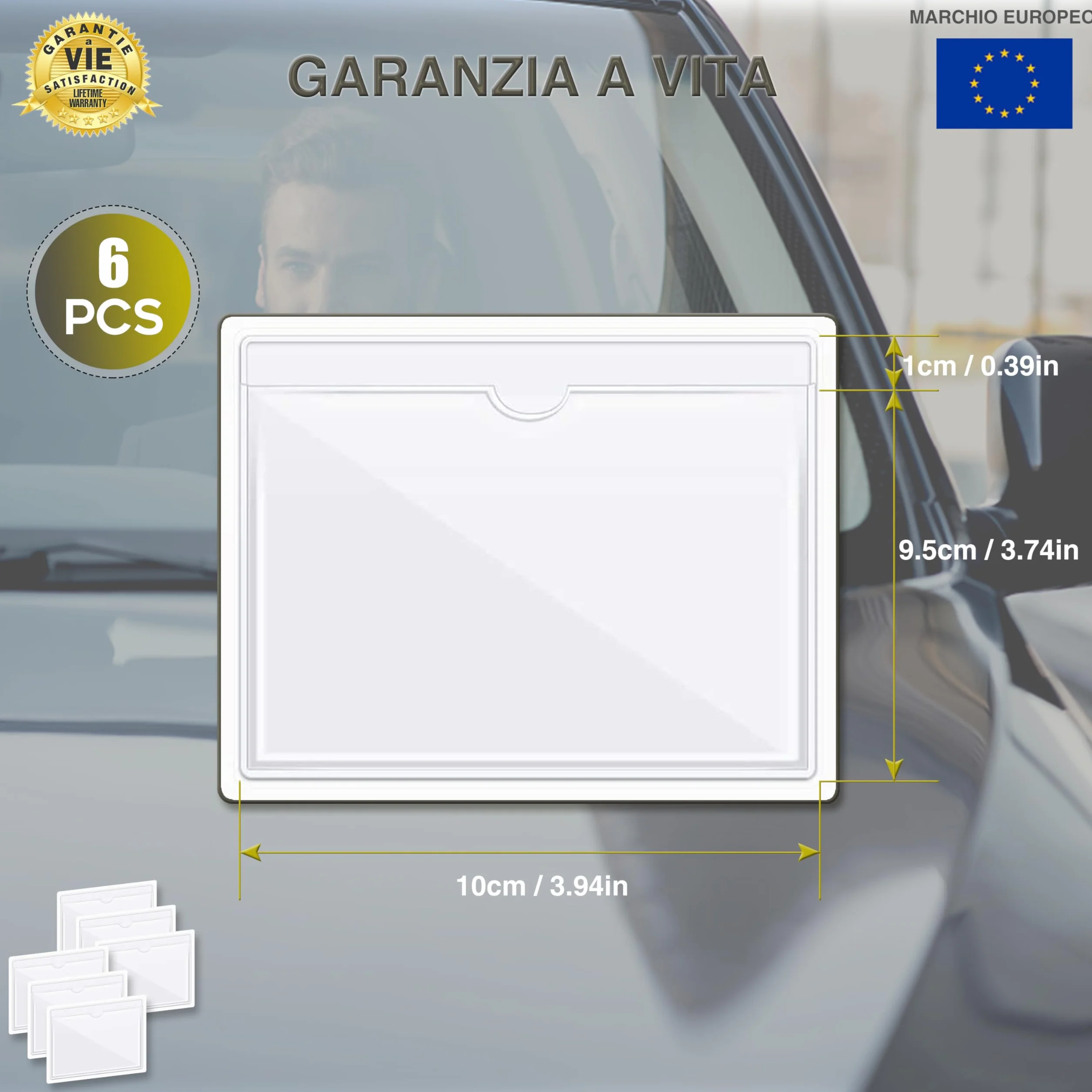 Adesivo da Parabrezza e Portapermesso di Parcheggio 6-PACK Impermeabile Trasparente per Biglietti Carte di Disabilità