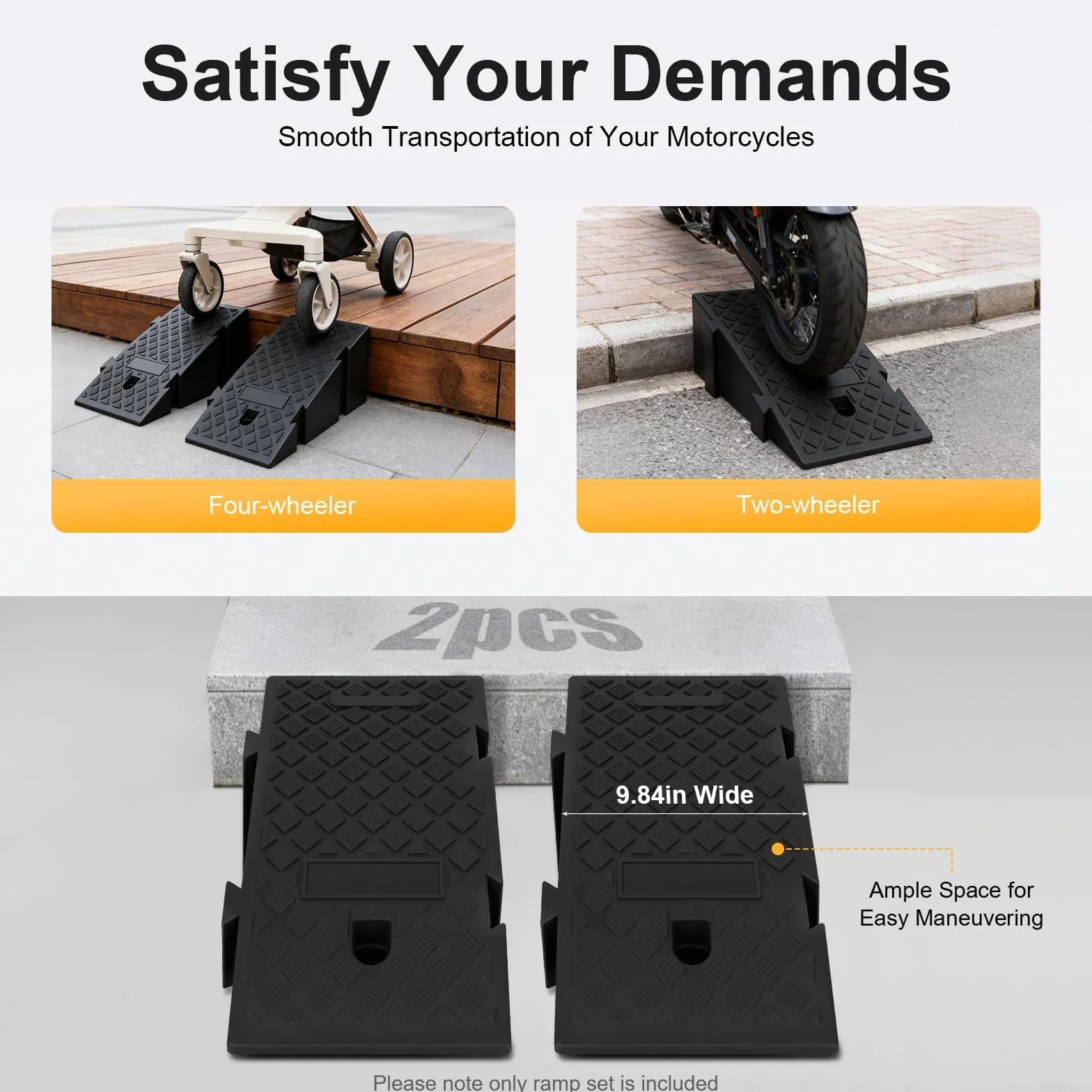 Rampa di carico, Rampa di accesso per auto, in plastica robusta, Rampa di soglia antiscivolo per marciapiede bordo Garage, Set di 2 rampe portatili 25 x 45 x 19 cm, capacità di carico elevato Moto