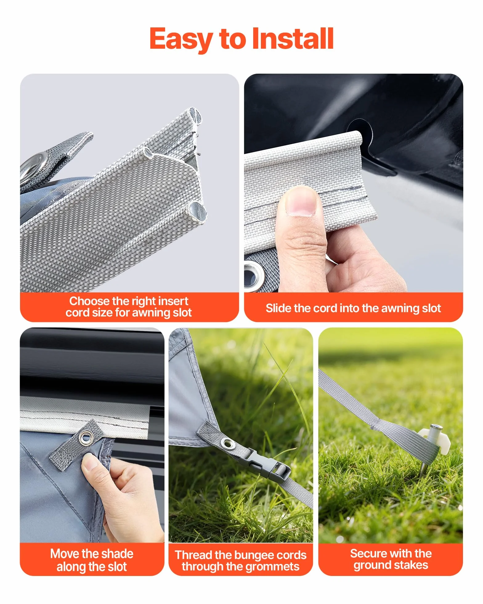 VEVOR Pannello Frontale Tenda da Sole UV50+ 2 x 3,3 m Poliestere Frangisole Campeggio