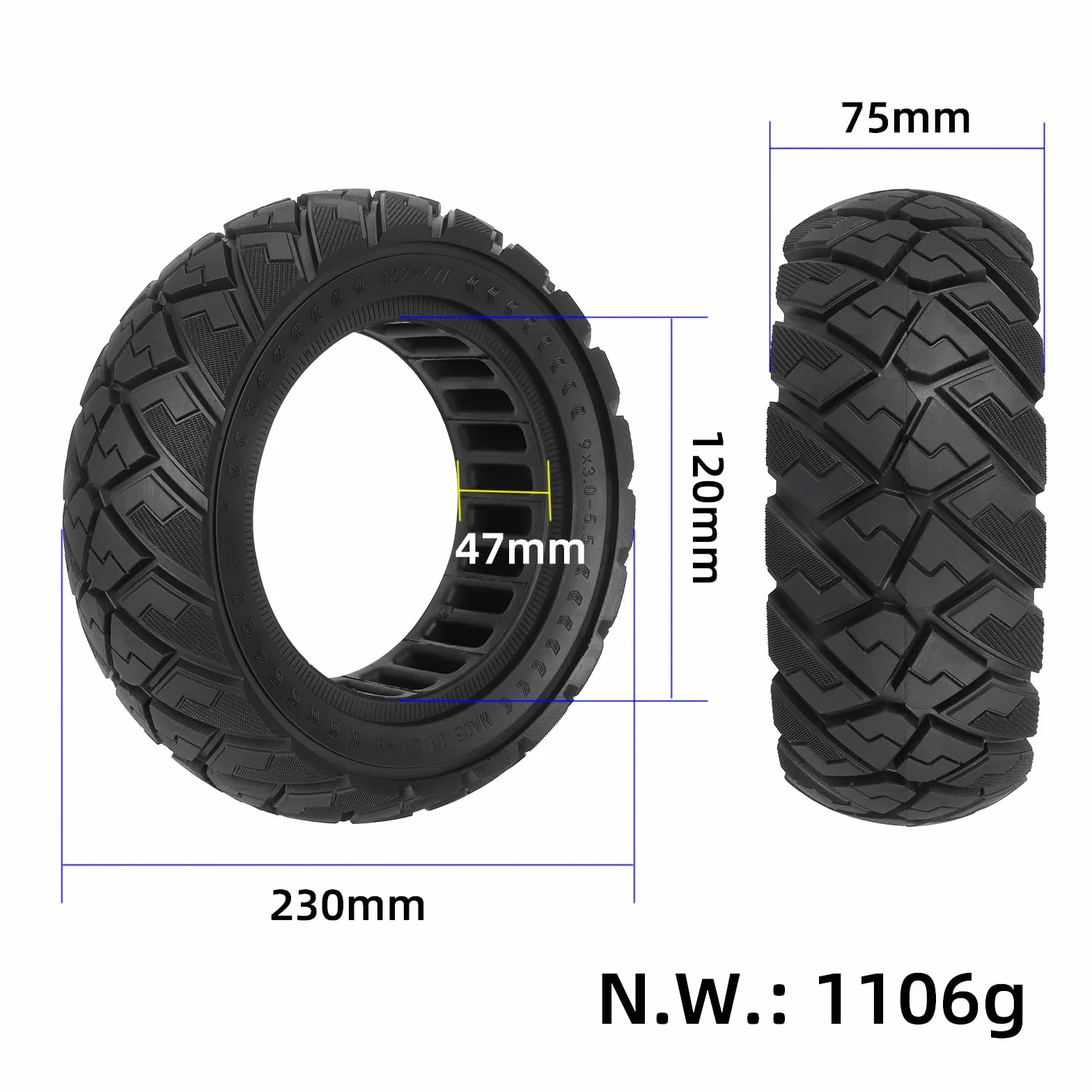 TREFAN 9 x 3,0 – 5,5 pneumatici pieni per Kukirin G2 pro scooter elettrico, 9 x 3,0 – 5,5 fuoristrada, pneumatici di ricambio anteriore/posteriore, 9 pollici, antiscivolo, pneumatici per scooter