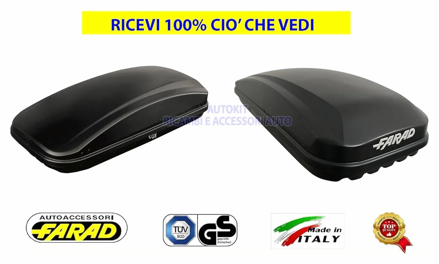 Kit BOX BAULE PORTAPACCHI da Tetto auto FARAD CRUB Capacita' 430 litri + Barre Portatutto Porta Pacchi Bagagli (NON ORIGINALE) COMPATIBILE con Renegade dal 2014 in poi - 1-93431 - A2101