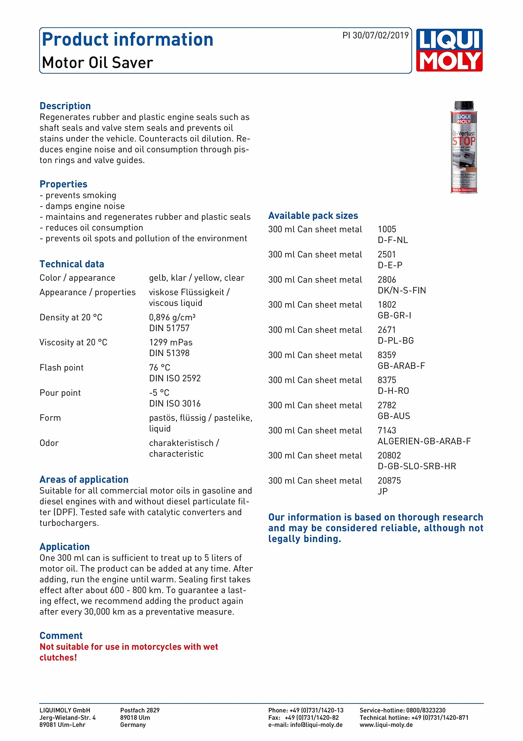 Liqui Moly 1802 Olio motore Stop Saver Leak 300 ml