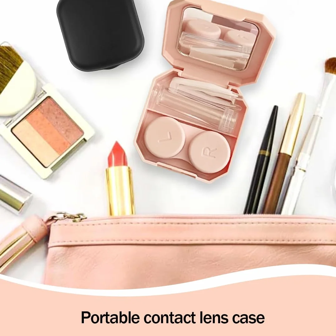 Custodia Portatile per Lenti a Contatto con Specchio, Contenitore per Lenti da Viaggio, Rosa