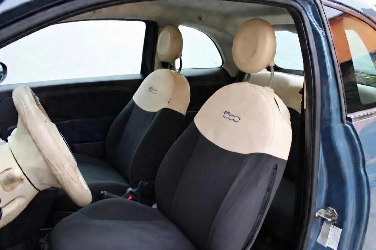 Italfodere Coprisedili Auto Compatibili con Fiat 500 – Fodere Complete Antracite/Panna (Posteriore Intero (2 Poggiatesta Solo Anteriori))