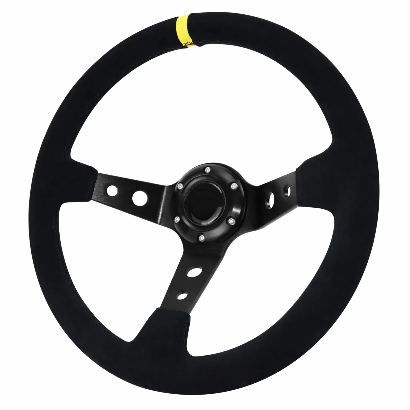 Volante da corsa universale 13,6" impugnatura pelle scamosciata Deep Dish con pulsante clacson nero