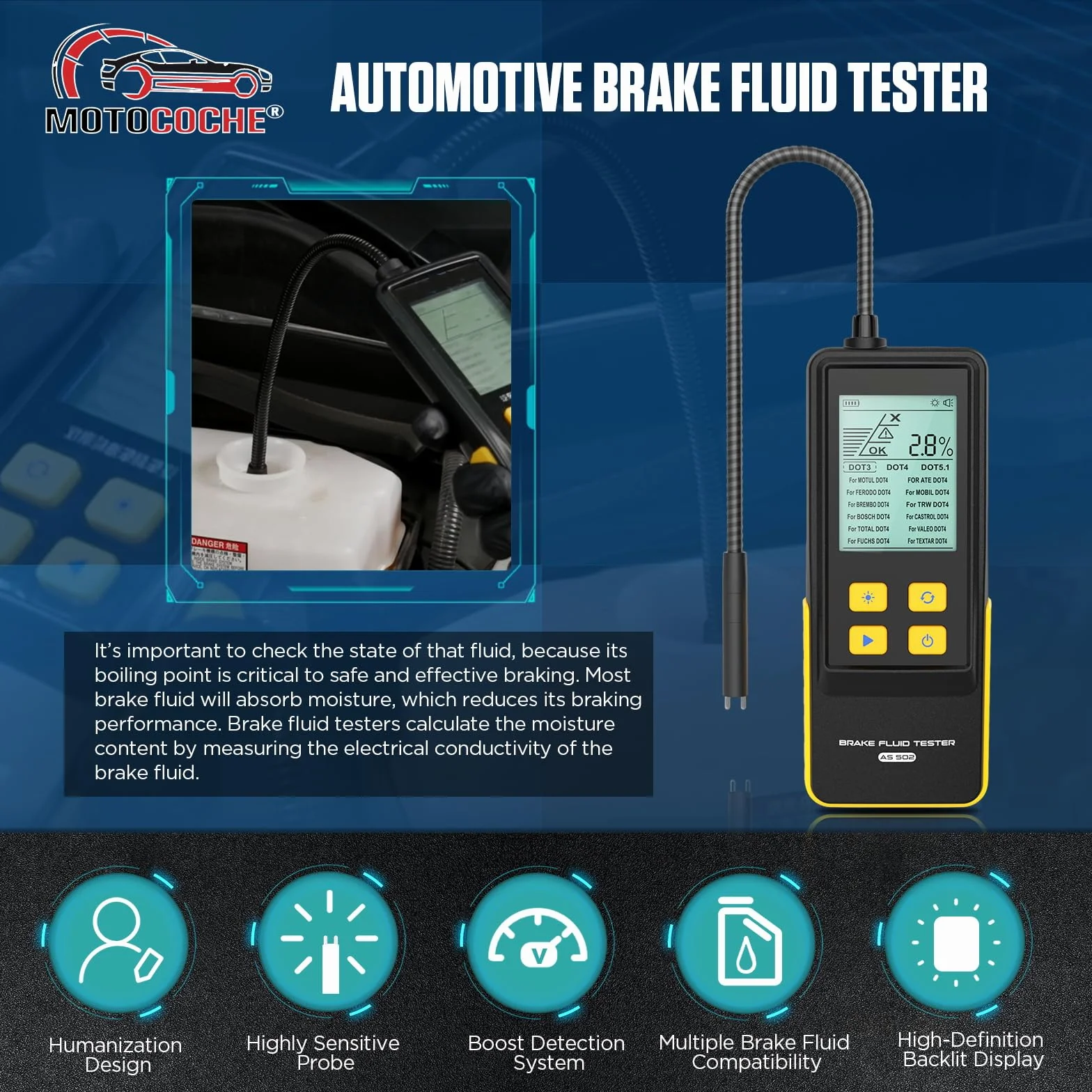 Tester Liquido Freni Alta Precisione per Auto DOT3 DOT4 DOT5.1