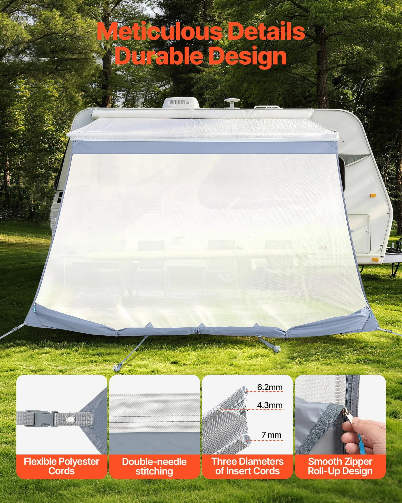VEVOR Pannello Laterale Frangisole per Tenda da Sole 2 x 2,8 m, Parasole UV50+ per Camper Roulotte