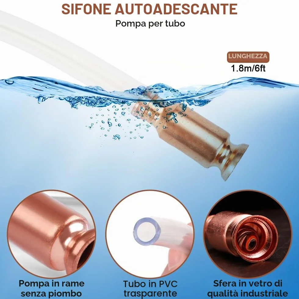 Tubo Pompa a Sifone 1.8M Automatico per Gasolio, Benzina, Carburante, Diametro Interno 18mm