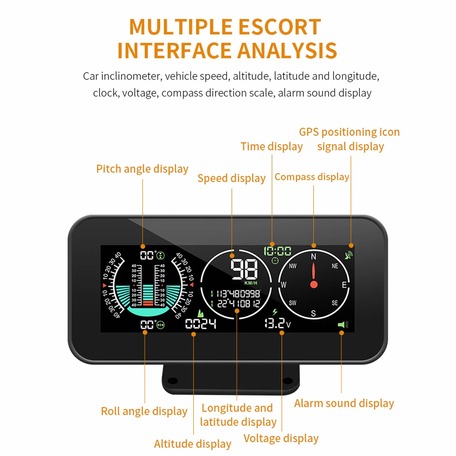 Display HUD Digitale Universale per Auto con GPS, Tachimetro, Bussola e Inclinometro LCD a Colori