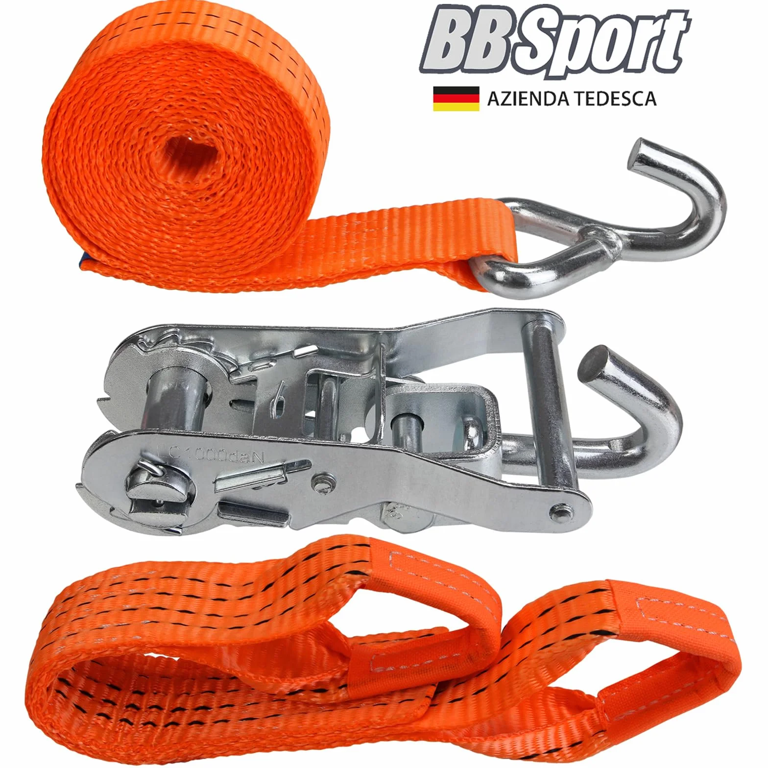 Cinghie di tensione per trasporto auto 2,9 m 50mm DIN EN 12195-2 2000 daN Set di 4
