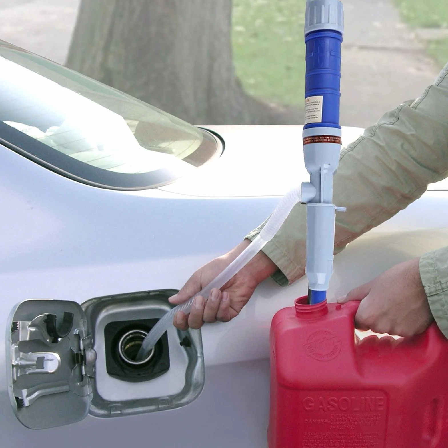 Pompa elettrica a batteria trasferimento liquidi sifone acqua olio carburante tubo 62 cm portatile blu