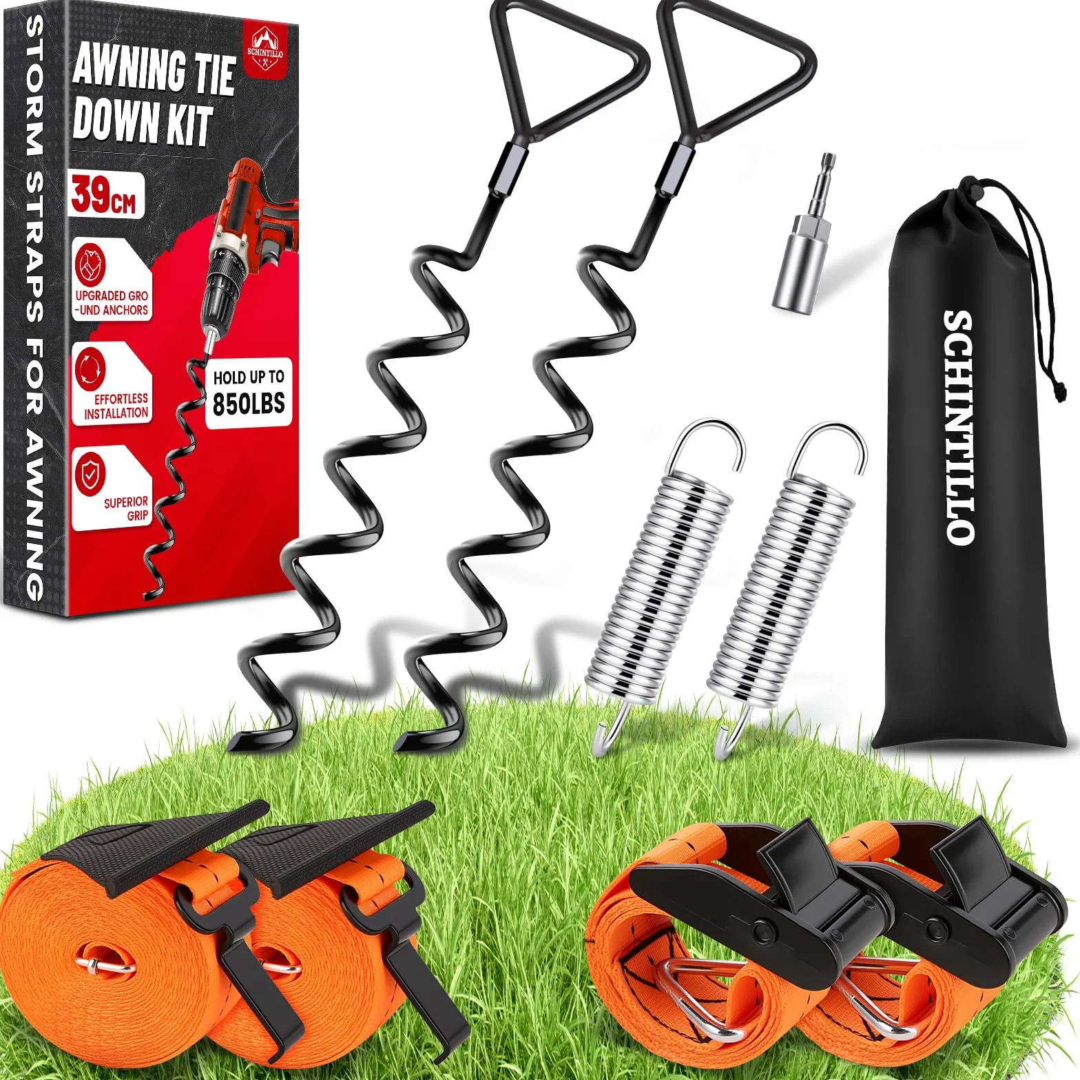 Zestaw antyburzowy do tendaliny Camper Roulotte z kotwami spiralnymi 39cm
