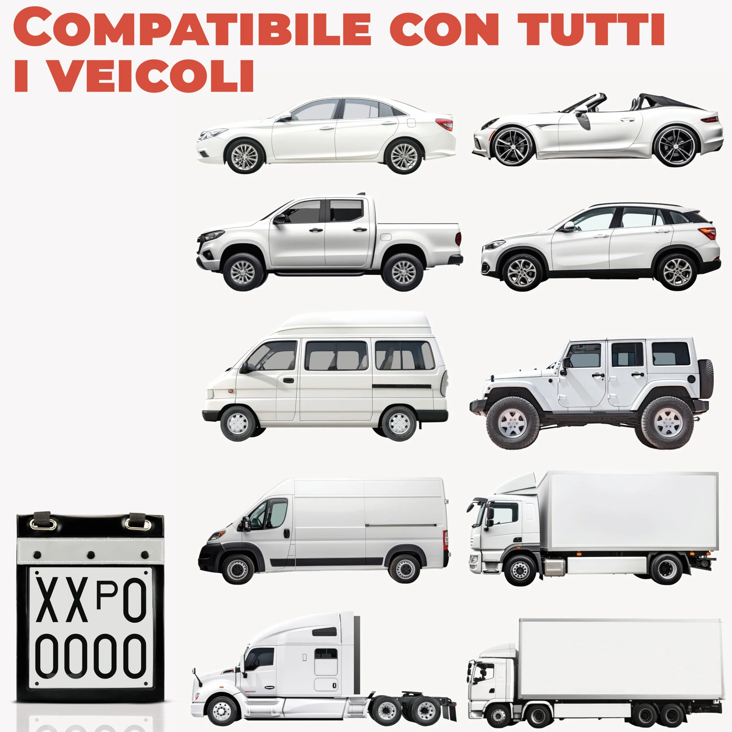 Porta Targa Prova GAMBC® - Universale -25x19 cm - Matricole Italiane - Retro Porta Libretto - Banda Catarinfrangente sul fronte - Per tutti i veicoli - Portatarga prova auto - Custodia per targa prova