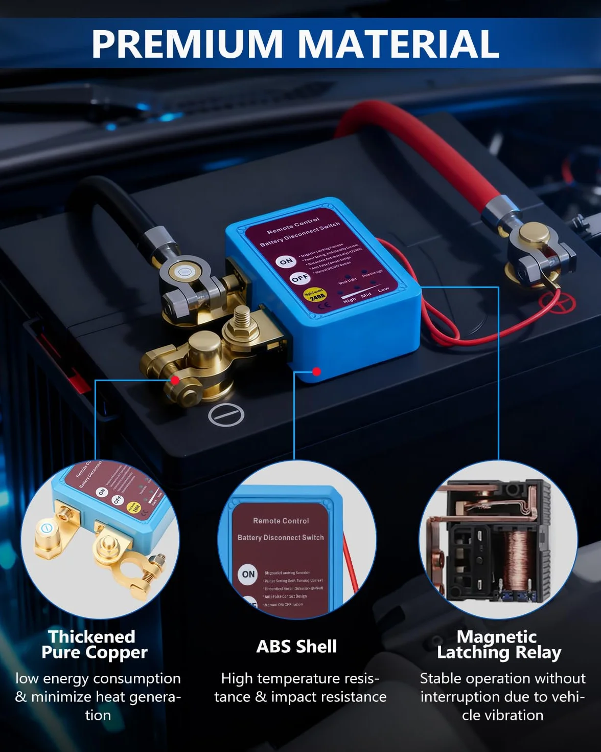 SUPAREE 240A Stacca Batteria per Auto Remoto Interruttore Stacca Batteria 12V Staccabatteria Automatico con 2 Telecomandi Antifurto per Auto SUV RV Fuoristrada Furgone Camion