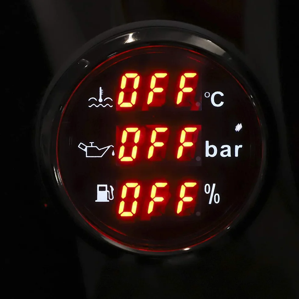Indicatore Multifunzione 3 in 1 Indicatore Digitale Temperatura Dell'acqua di Raffreddamento Pressione Dell'olio Volume Dell'olio 52MM con Funzione di Allarme Per Car Boat RV(Piastra frontale nera)
