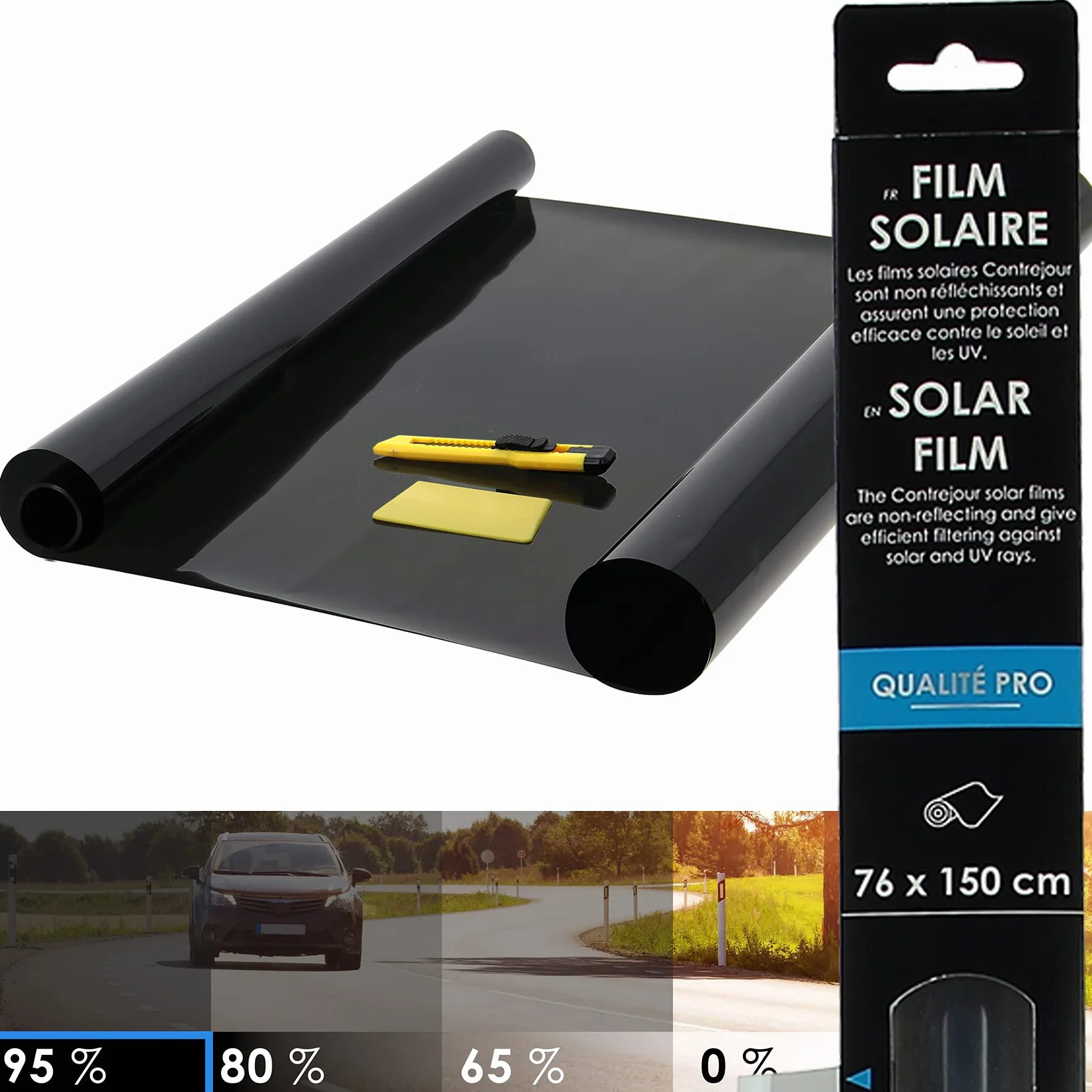 Contrejour 463905 Pellicola solare per vetri auto, 95%, 76 x 150 cm,Scura, taglia unica