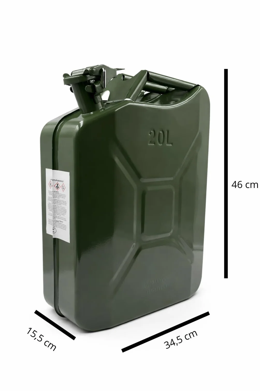 Tanica in Acciaio Verniciato Verde, Omologata per Carburante, Benzina e Gasolio, Uso Agricolo, Nautico e Campeggio (20 Litri)