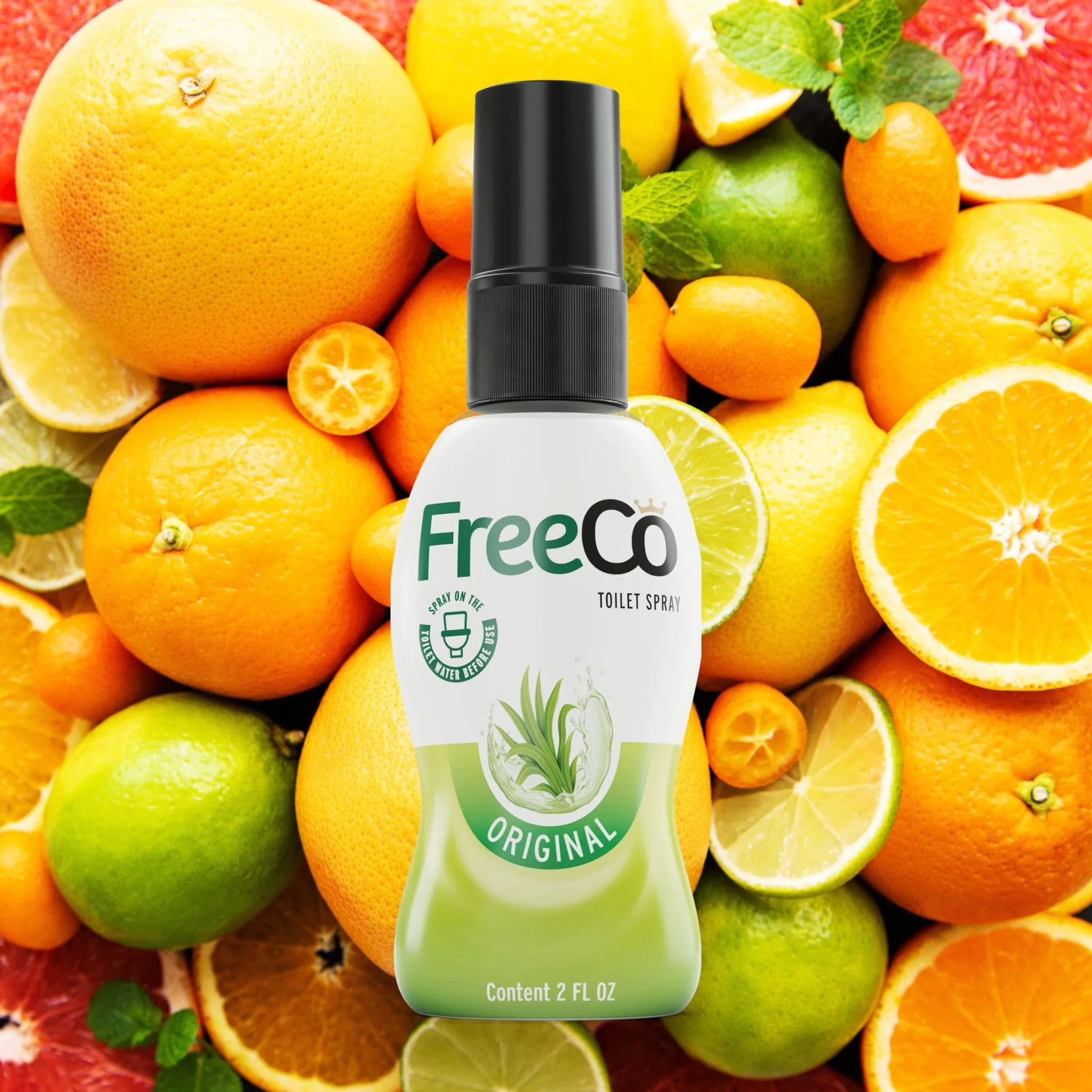 FreeCo Spray per WC Blocca Odori Pre-uso Oli Essenziali Naturali 60 ml Fragranza Agrumata