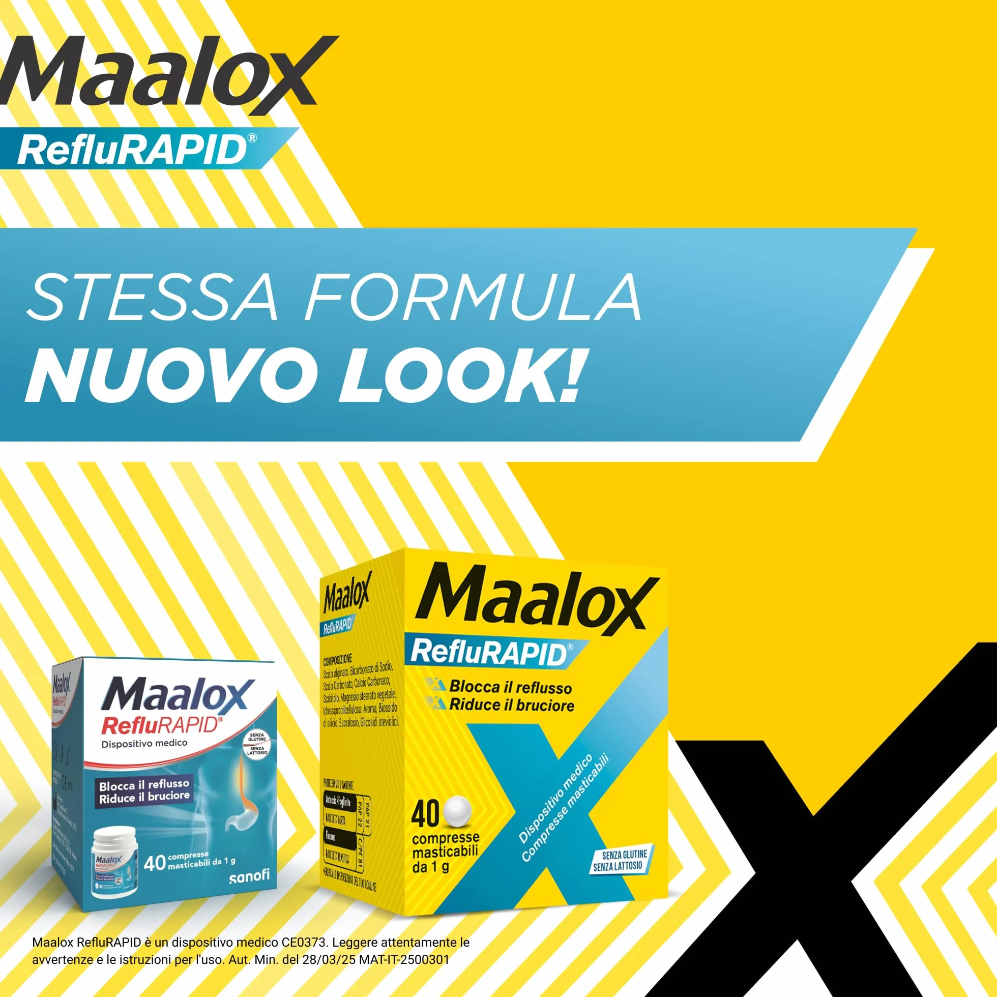 Maalox Reflurapid 40 Compresse Gusto Menta, Blocca Reflusso Gastroesofageo, Riduce Bruciore e Acidità di Stomaco, con Bicarbonato di Sodio, Senza Glutine e Lattosio