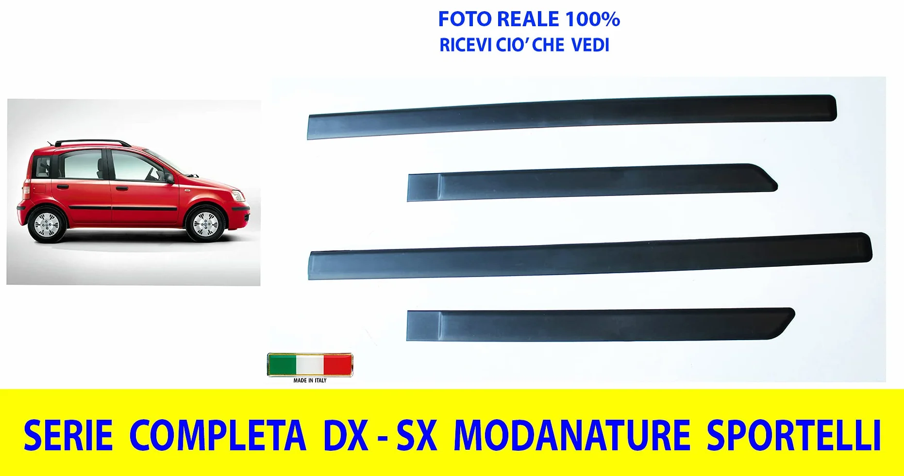 Autokit Modanature Laterali Panda W169 2003-2011 Nero Plastica ABS Fasce Sportelli Fianco Portiera