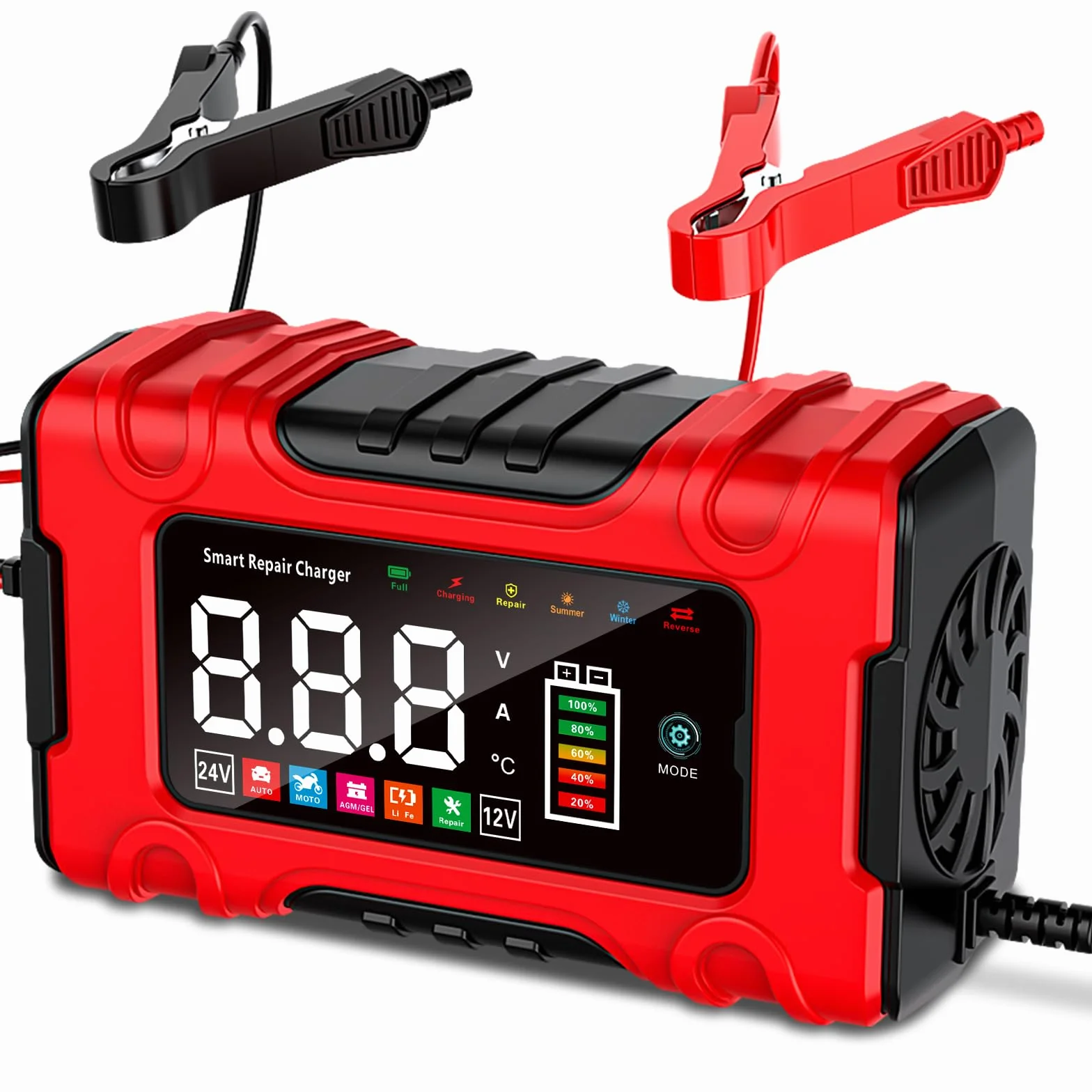 Carica Batteria per Auto 10A 12V/24V Caricabatterie Mantenitore con Riparazione per AGM GEL Wet SLA LiFePO4