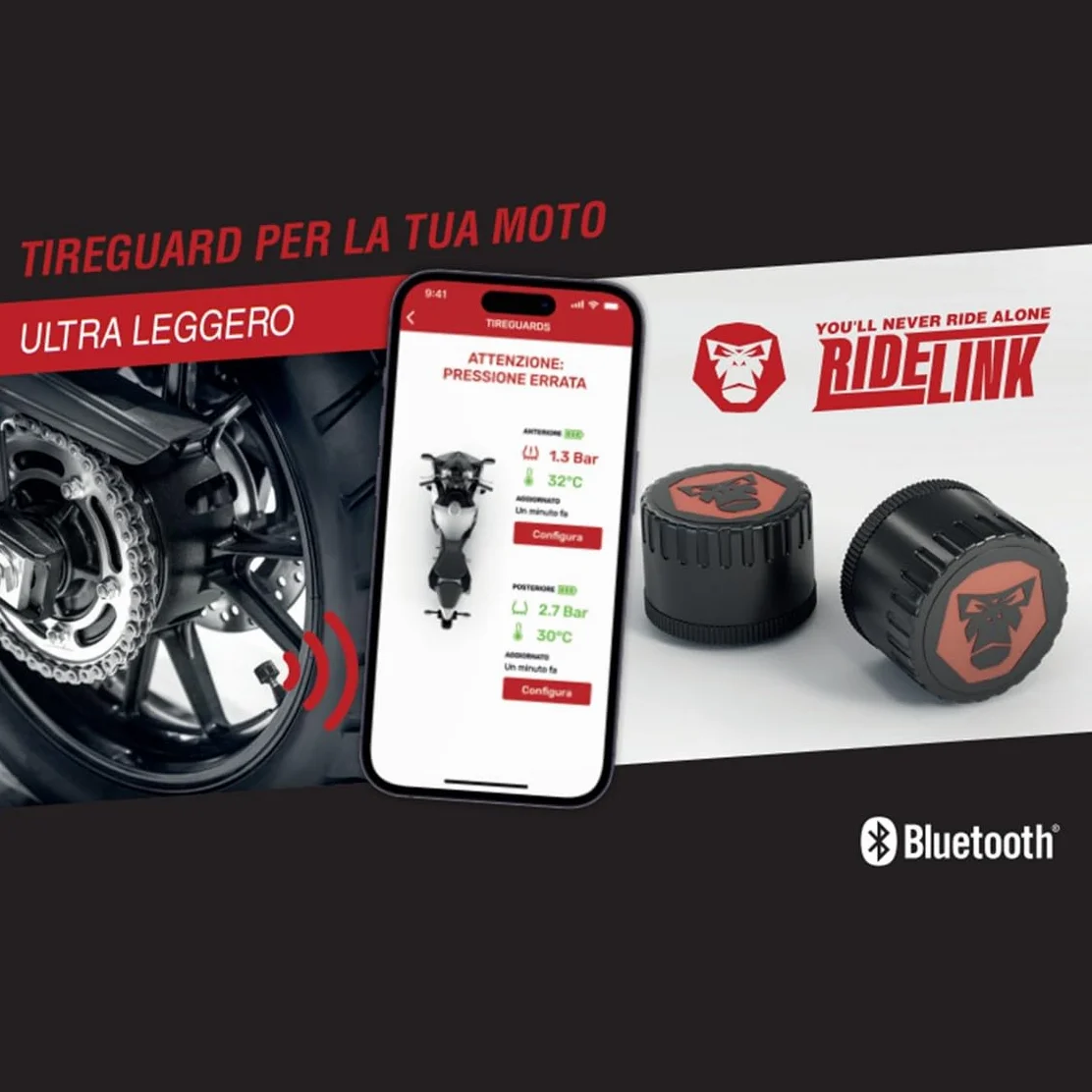 Sensori RDKS – Sistema di Controllo preciso della Temperatura degli Pneumatici e della Pressione degli Pneumatici, 2 x TPMS sensore di Pressione Pneumatici da 3,5", valvola Bluetooth 5.0,