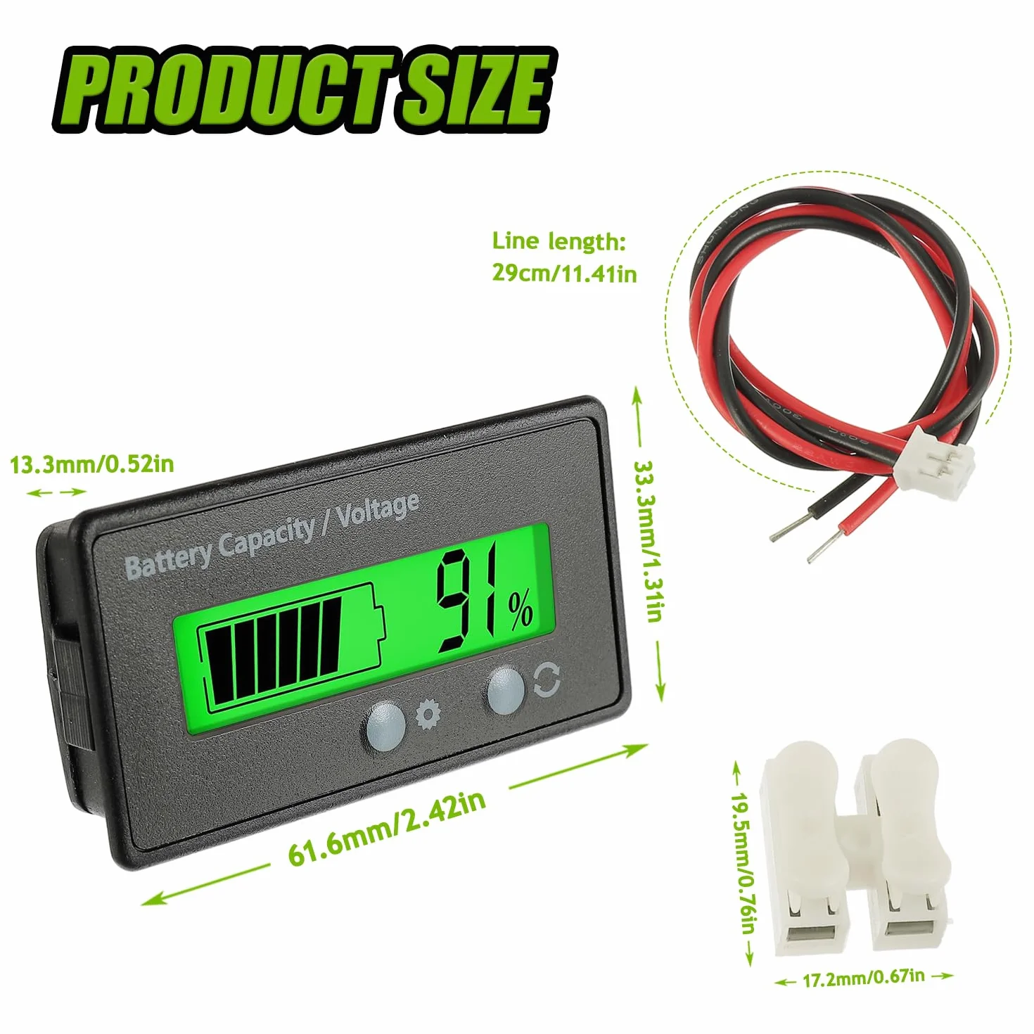 Batteria Capacità Monitor Gauge Meter, DC 12V-72V Universale Tester Voltmetro, Tensione e Capacità Batteria al Piombo e Li-Ion (Luce Verde)