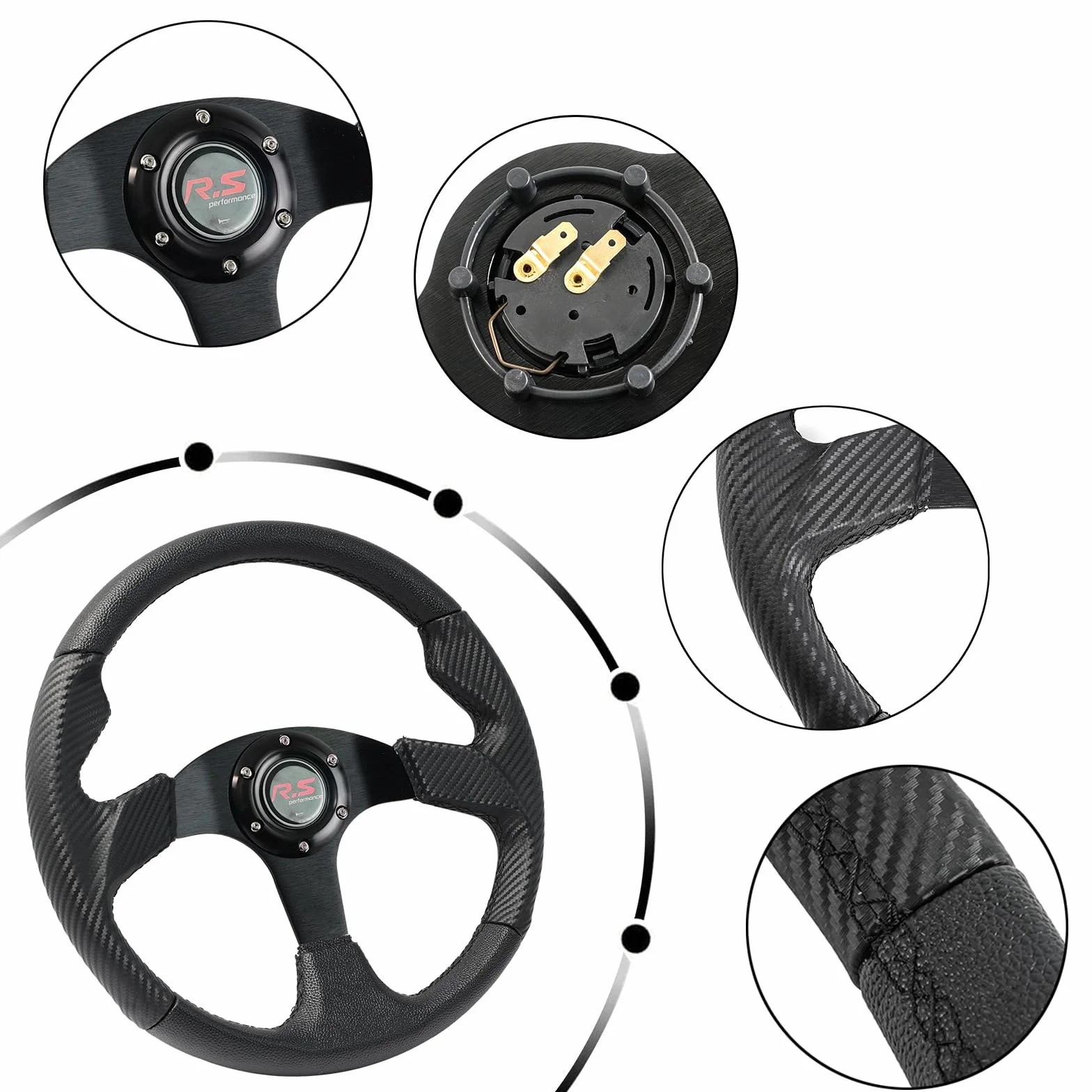 AUTOXBERT Volante 350mm 14" Pelle PVC Drift Rally Sport 6 Bulloni Clacson Universale per Corse