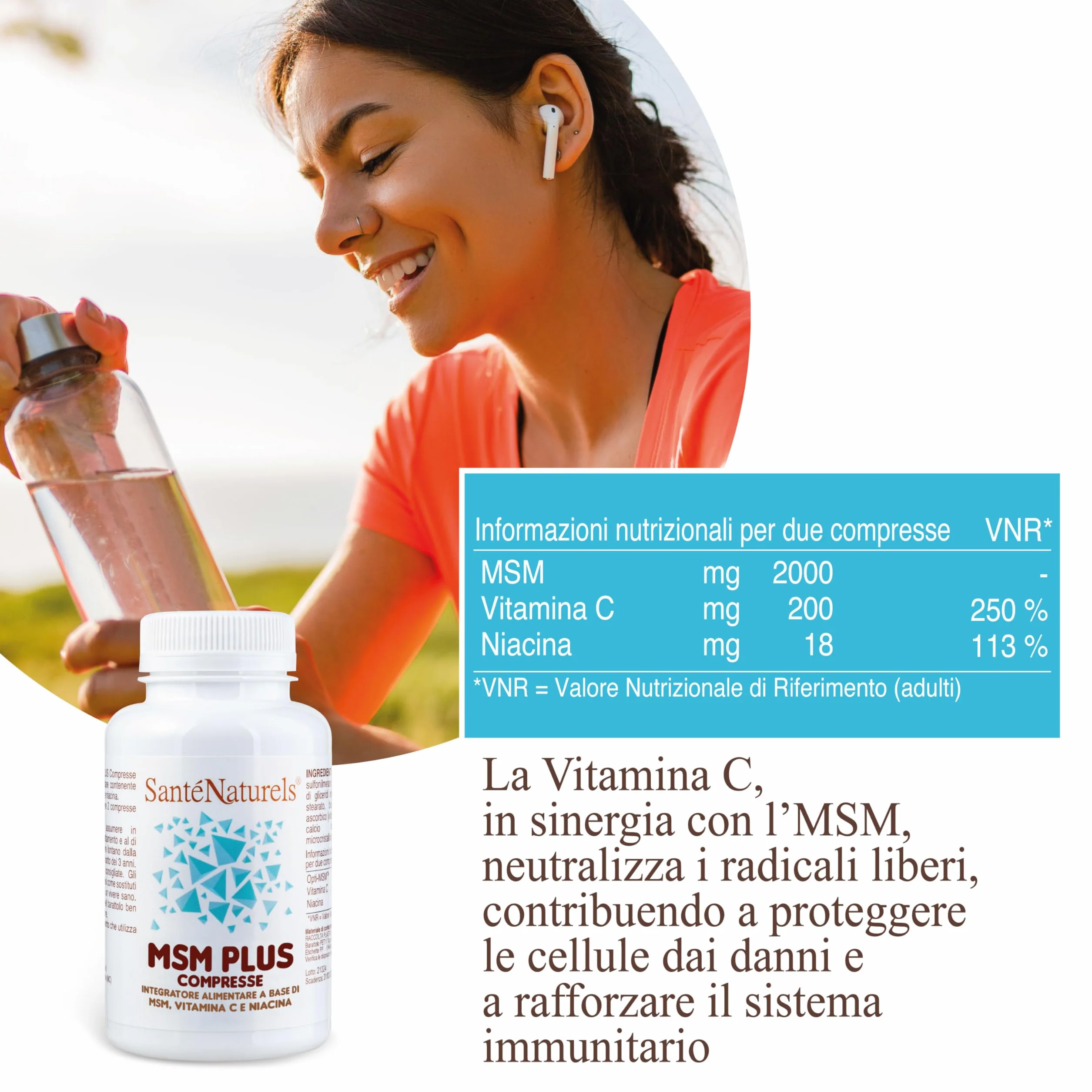 MSM Plus Metilsulfonilmetano Zolfo Alimentare Puro 99,9% 100 Compresse Supporto Articolazioni Ossa Unghie Muscoli Capelli