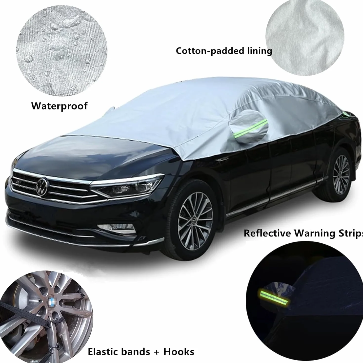 Telo Copriauto Mezza Impermeabile Invernale Esterno, Mezza Copertura Auto Universale, Copertura Parabrezza Auto Resistente ad Acqua Neve Sole Freddo, Adatto alla Maggior Parte dei Veicoli