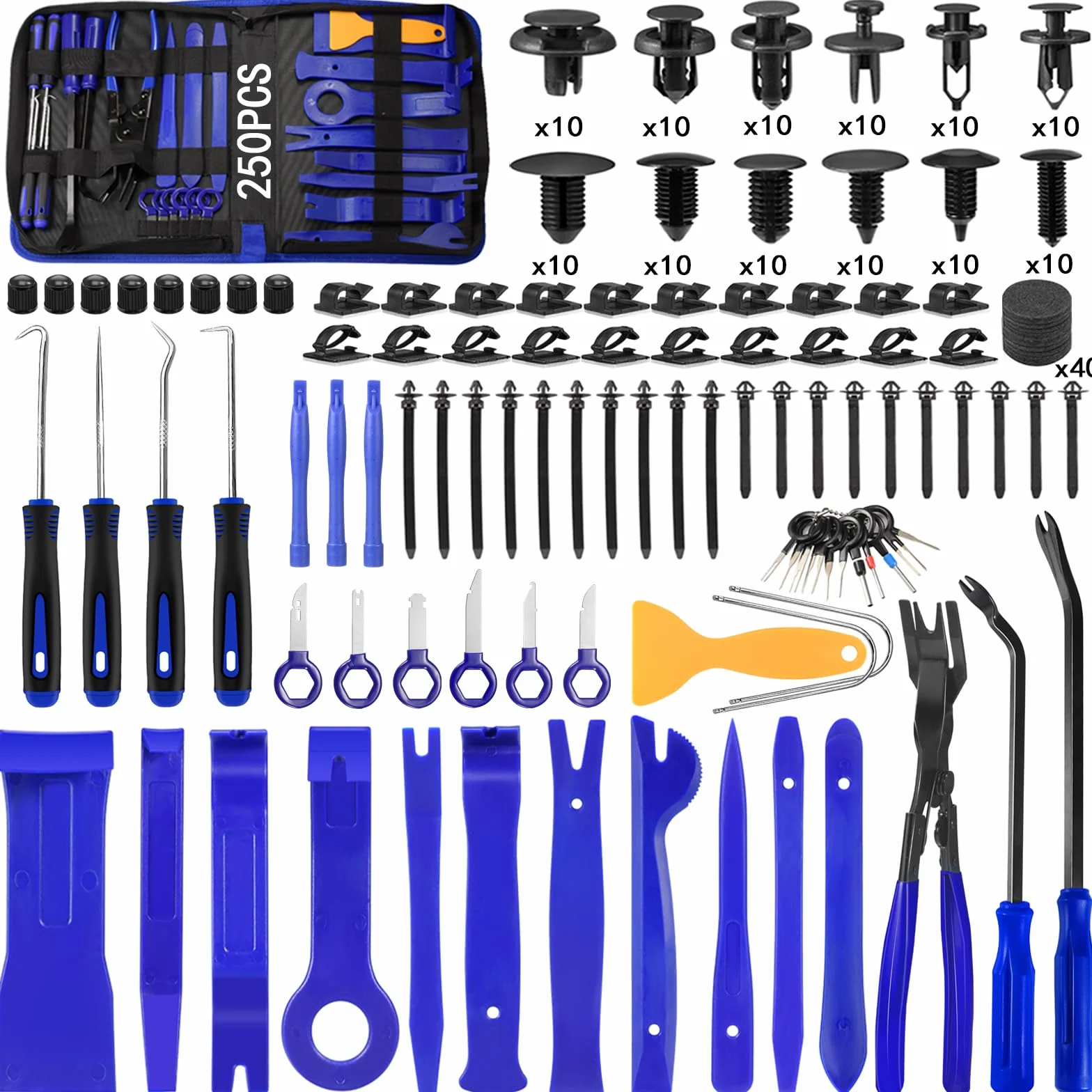 Strumenti di rimozione Auto, 250 Kit di Smontaggio per Riparazioni Auto Strumento Rimozione del Pannello Veicolo Rimozione Cunei Trim Interno Strumento Leva, Radio Cruscotto Porta (Blu)