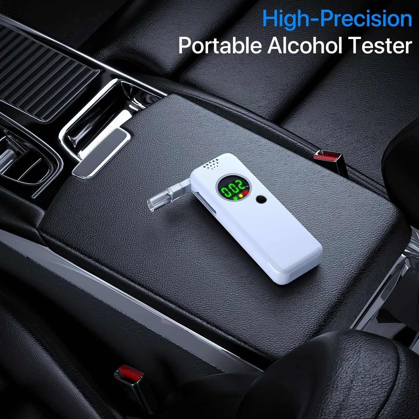 Etilometro Portatile Certificato, Alcol Test con Display LCD a Colori Digitali, Etilometro per Uso Domestico e Professionale, Codice Della Strada, Tester di Alcol con Bocchetti di 10 Pezzi (Bianco)