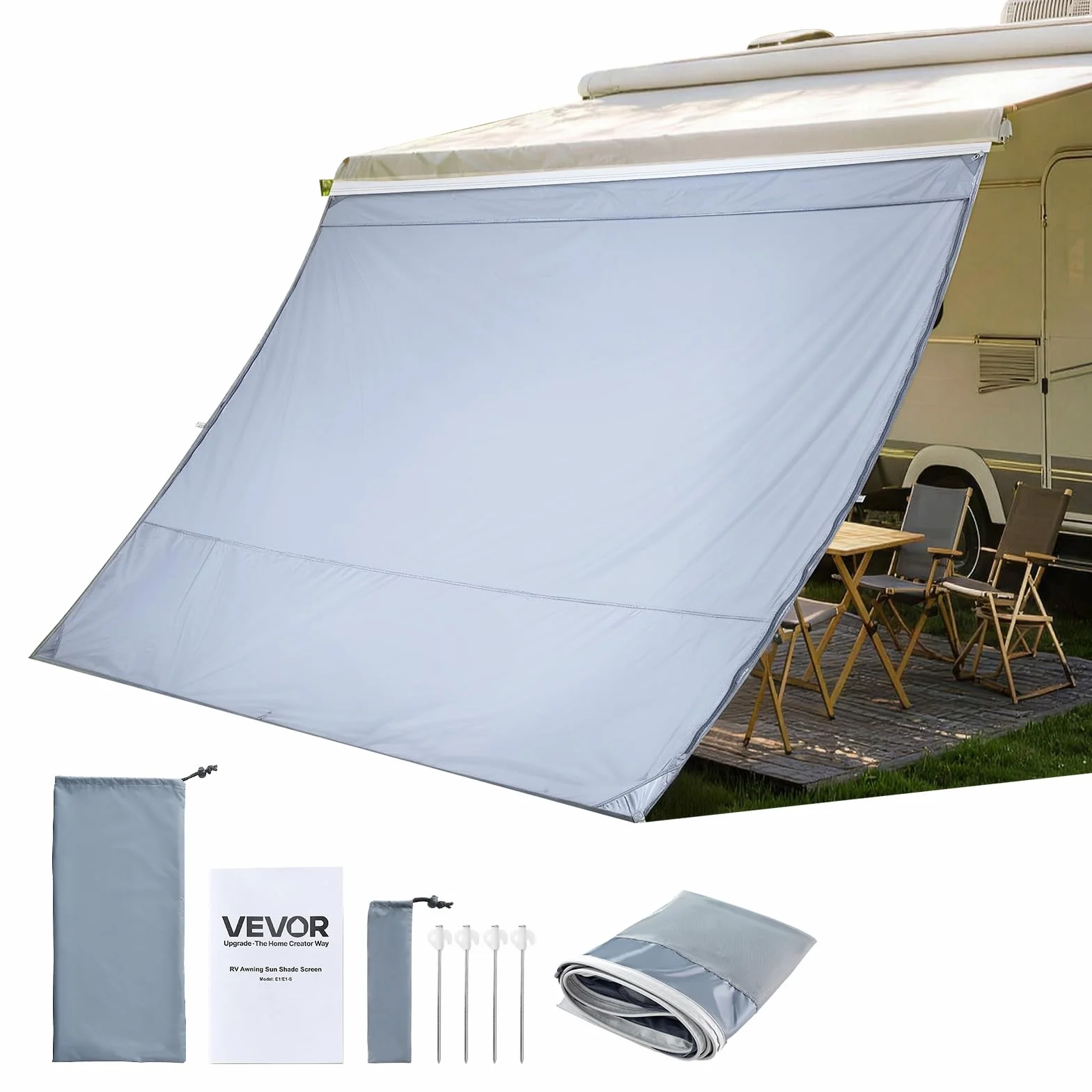 VEVOR Pannello Laterale Frangisole per Tenda da Sole 2 x 2,8 m, Parasole UV50+ per Camper Roulotte