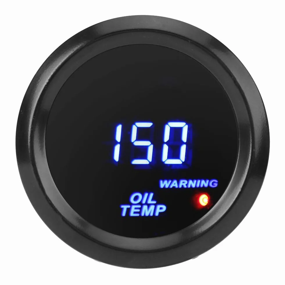 Indicatore di temperatura olio, 52mm Termometro olio con sensore 40~150 ℃ Indicatore di temperatura LED blu Display digitale Indicatore di pressione olio digitale per auto