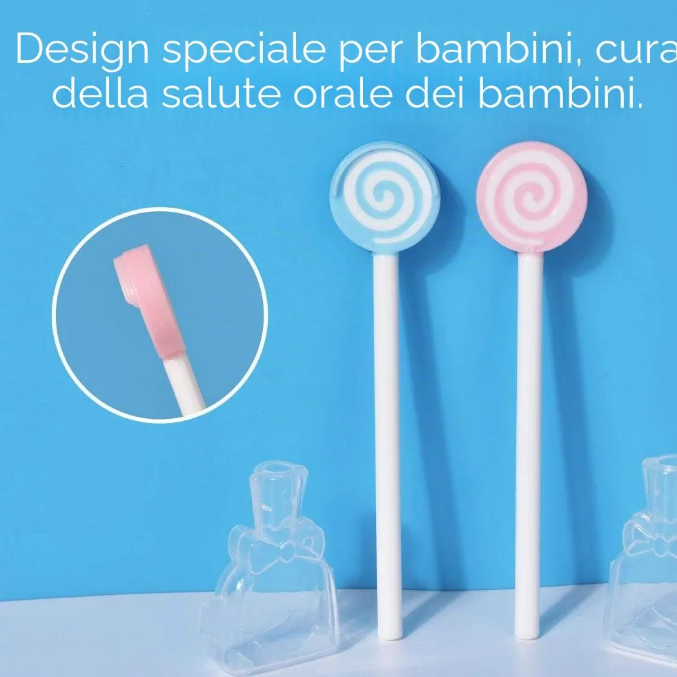Spazzola per la pulizia della lingua a forma di lecca-lecca per bambini, raschietto lingua, 2 pezzi, rosa, azzurro cielo