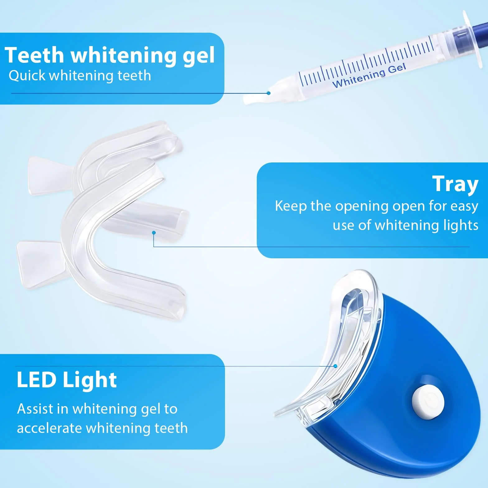 Kit sbiancante per denti, 10 gel sbiancanti ad azione rapida, 2 parentesi graffe, sbiancamento domestico