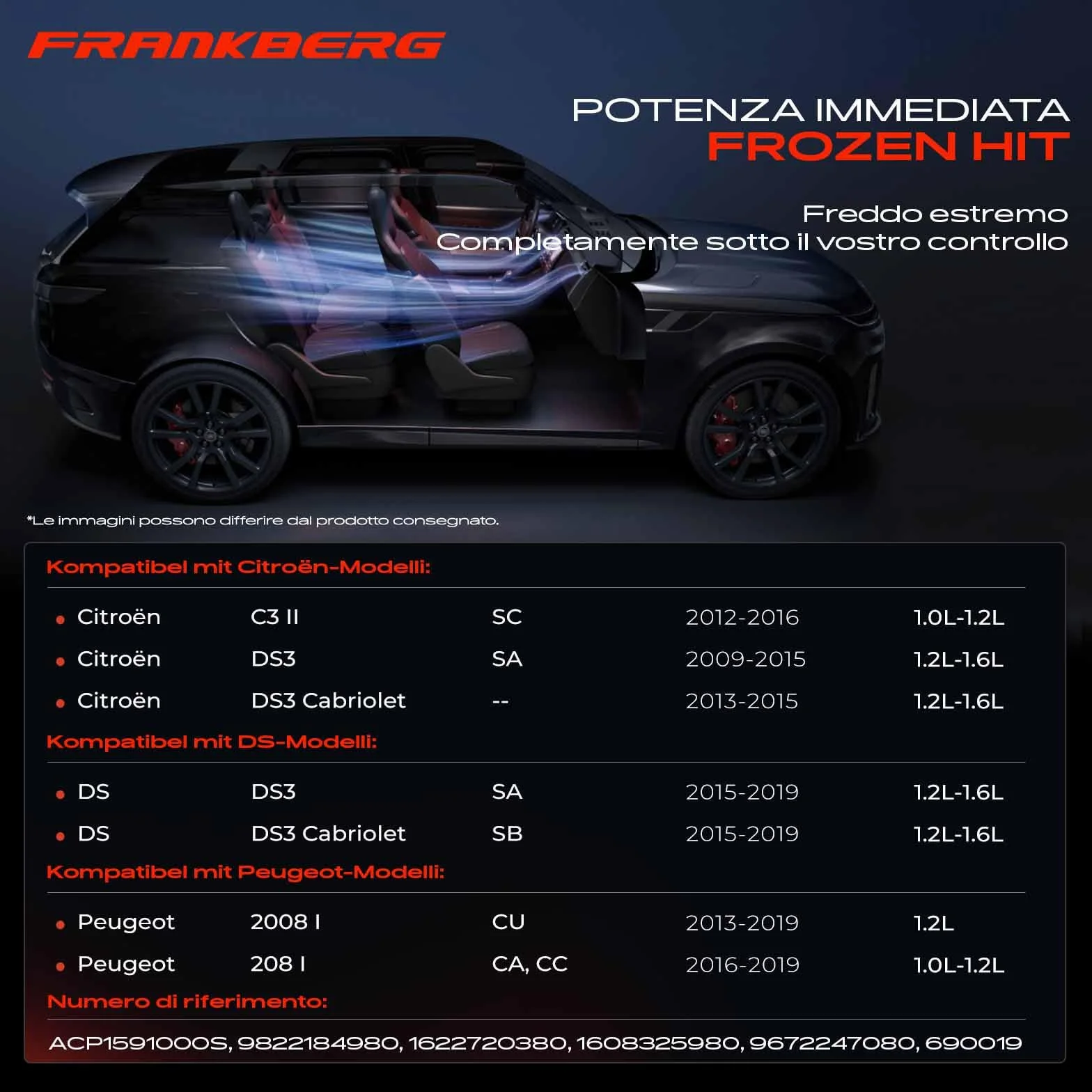 Frankberg Compressore aria condizionata con frizione Compatibile 208 I CA CC C3 II SC 2008 I CU DS3 SA SB ACP1591000S