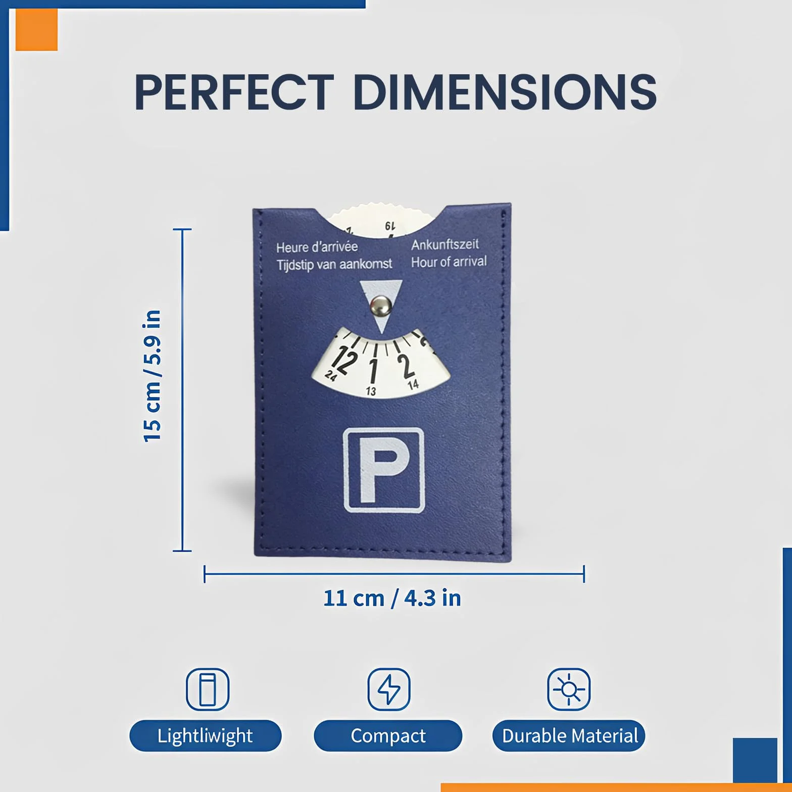 Disco Orario in Pelle Sintetica Blu 11x15cm Multilingue per Auto Camper