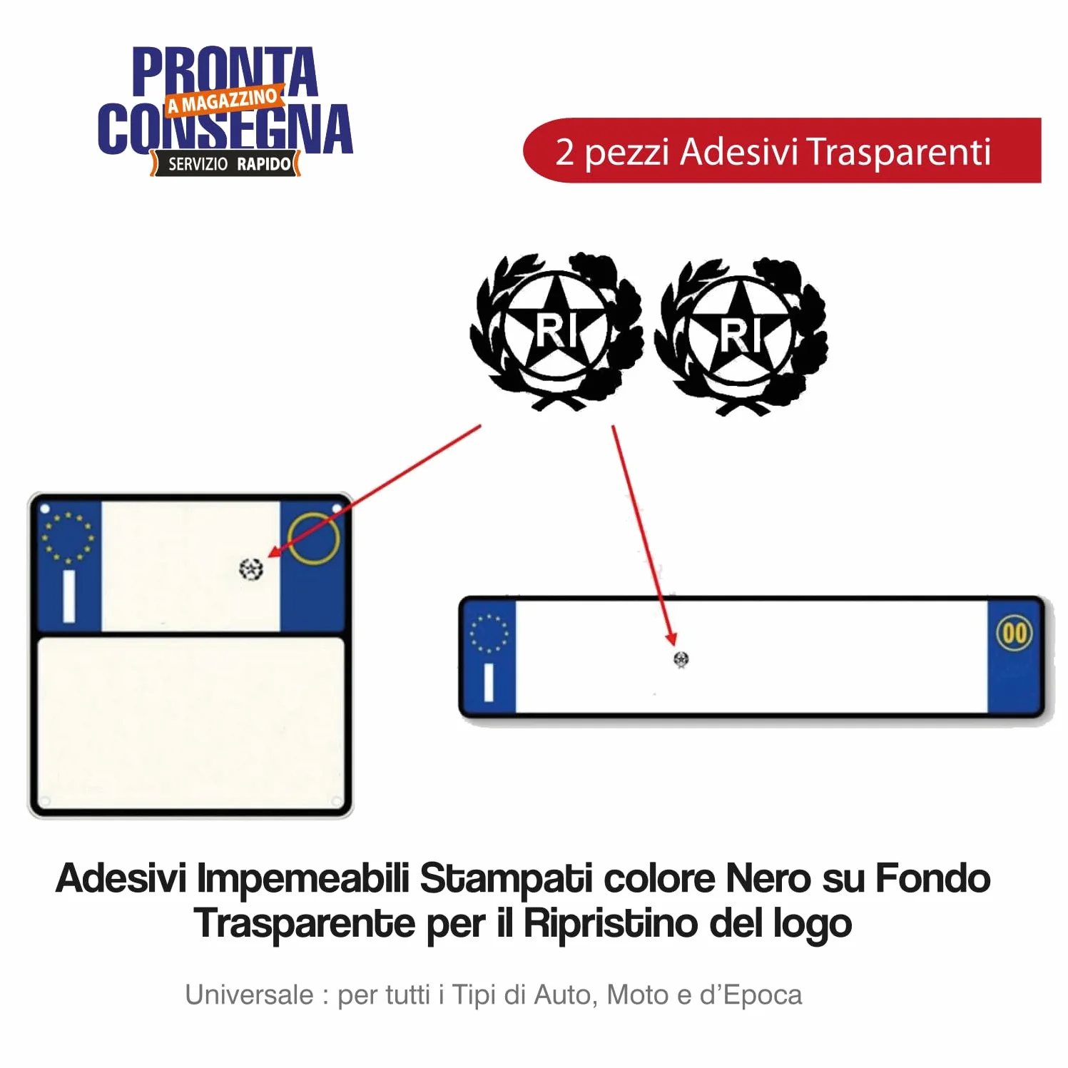 Bollino Adesivo Per Targa Auto e Moto con Stemma Logo RI in PVC Resistente Impermeabile 13x13 mm 2 Pezzi