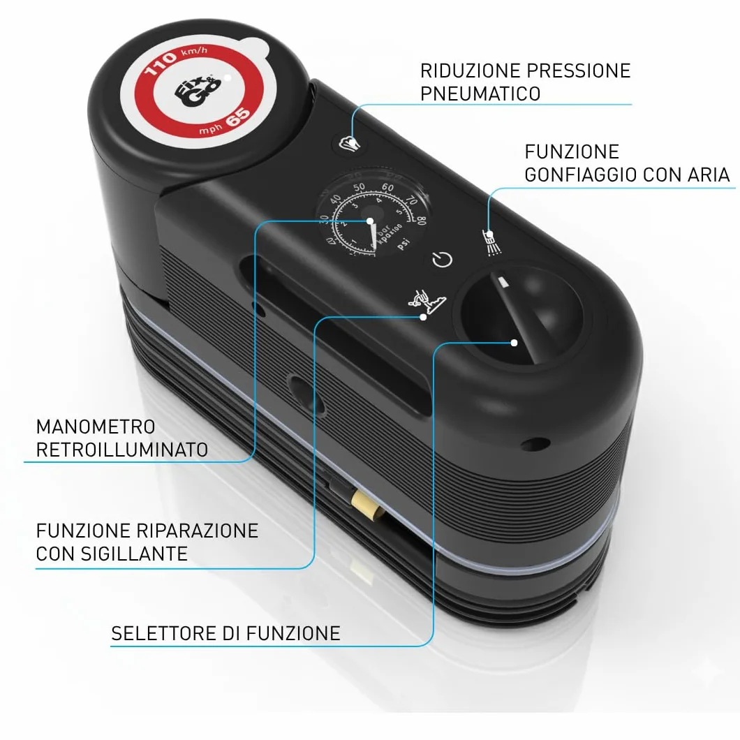 Fix&Go SENSOR Kit Riparazione Pneumatici Auto Professionale 12V Compressore Sigillante a Base di Lattice per SUV Elettriche Safe TPMS