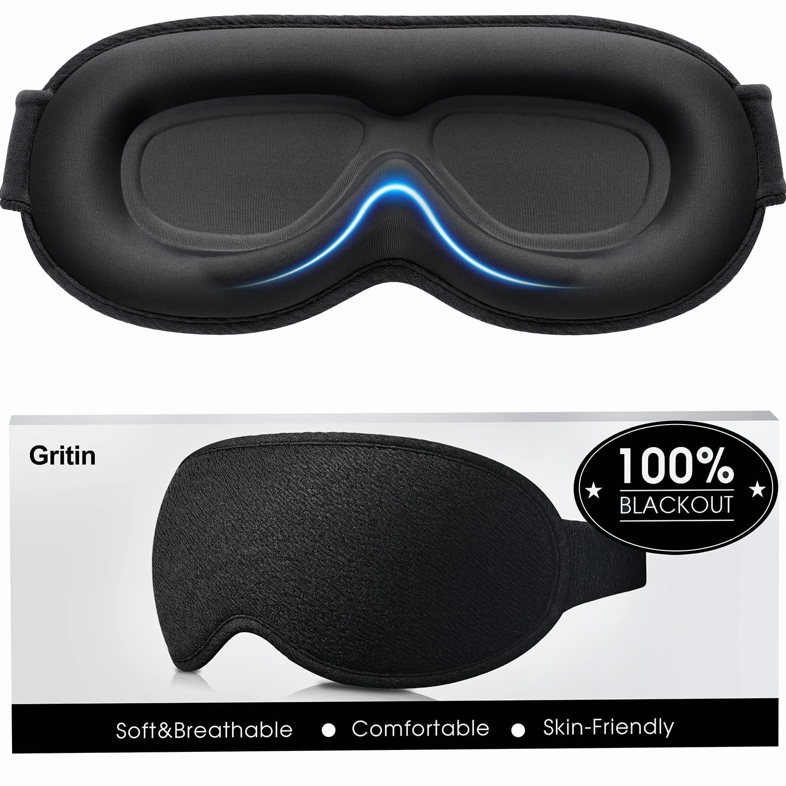 Gritin Mascherina per Dormire 3D, Maschera Occhi Blocca Luce, Pressione Zero, Morbida