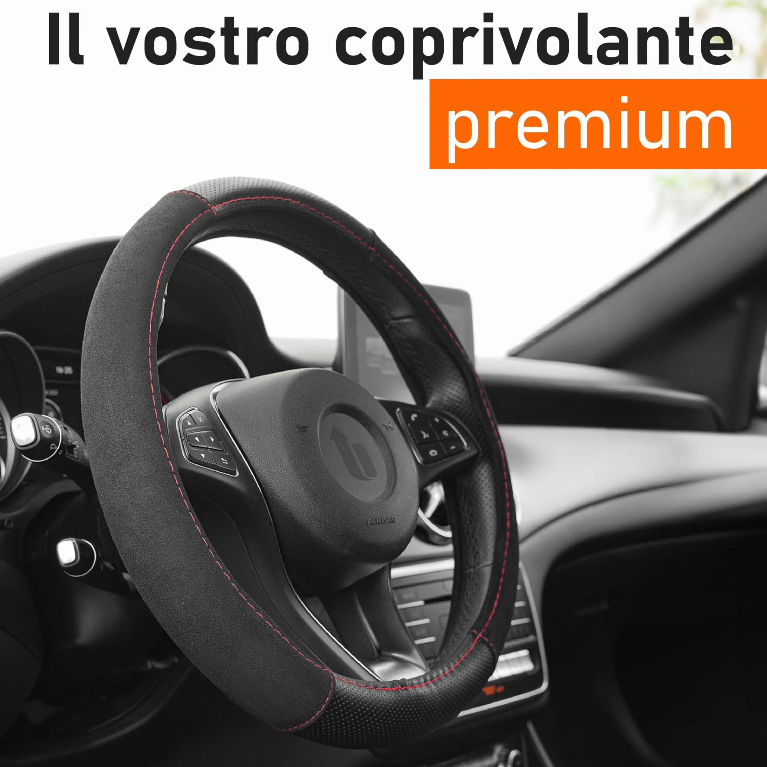 Upgrade4cars Coprivolante Auto Rosso | Copertura di Volante Universale Diametro 37-39 cm | Accessori Auto Interno | Regali per Donna e Uomo