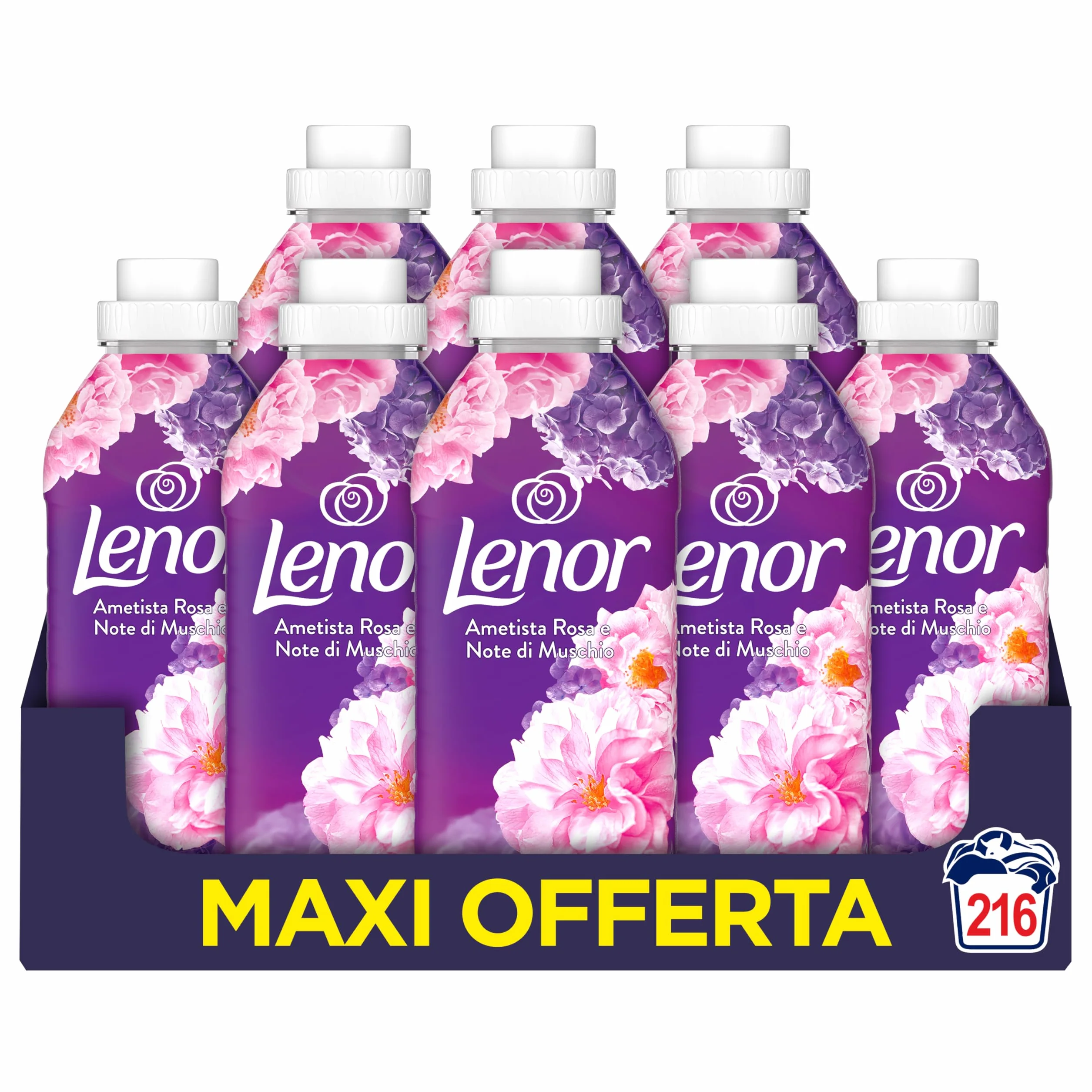 Lenor Ammorbidente Lavatrice Concentrato 216 Lavaggi Ametista Rosa Note Muschio Freschezza Duratura