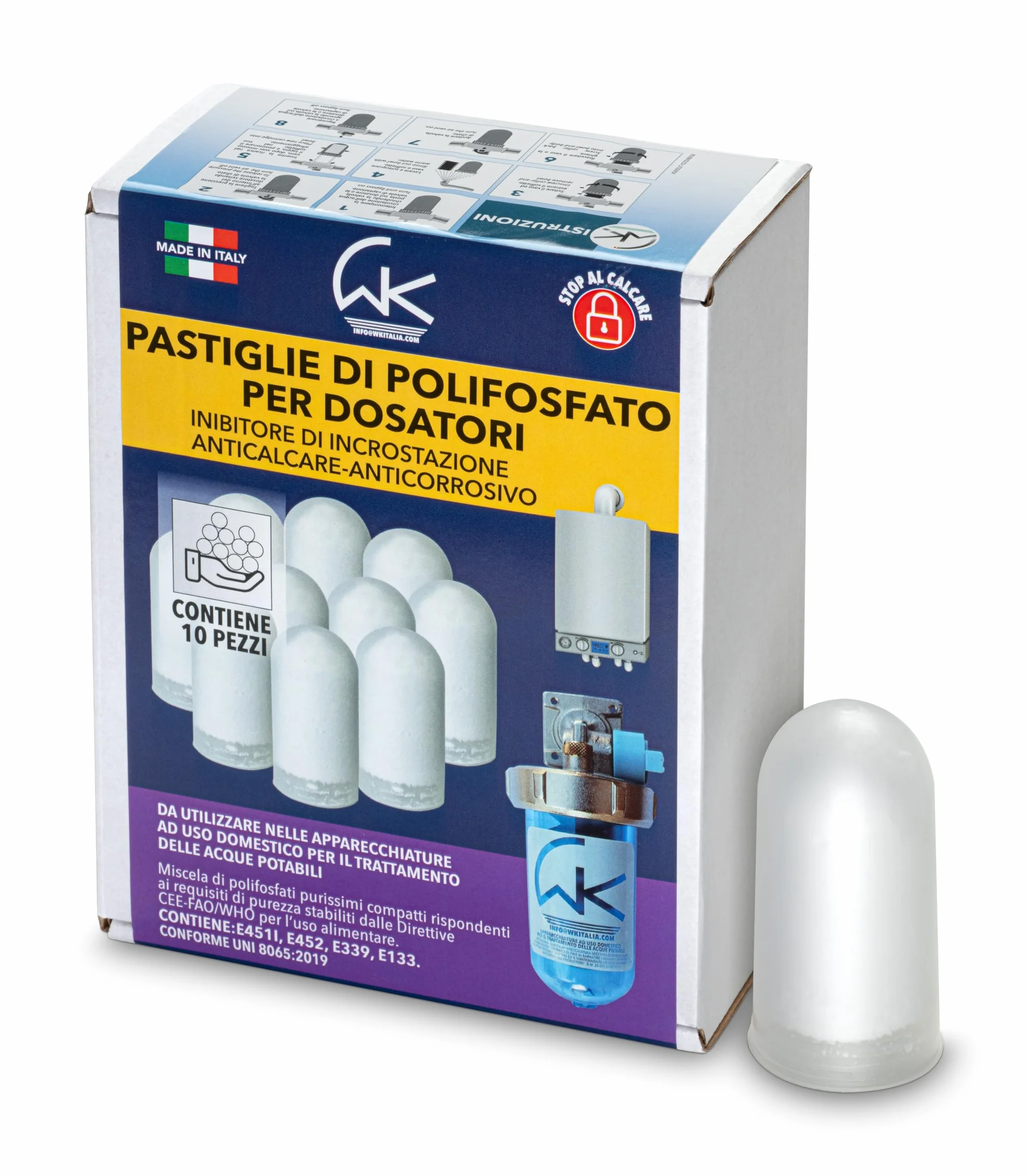 Polifosfati per Caldaia, Ricarica Universale 10 Pastiglie Anticalcare Anticorrosivo