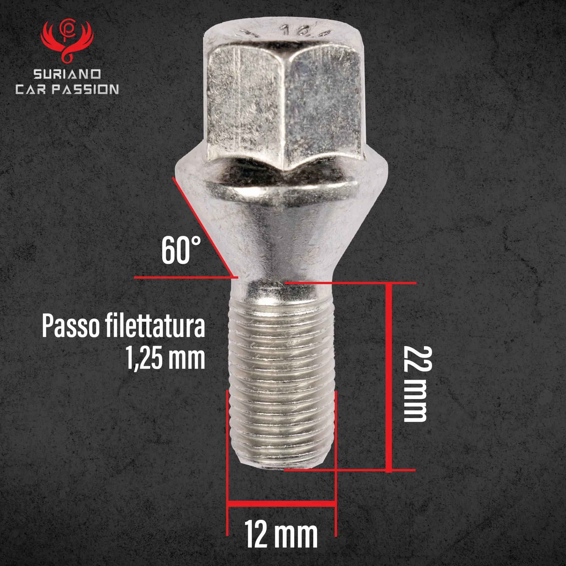 Kit 20 bulloni ruota Compatibili con Jeep Renegade dal 2014 e Compass (solo dal 5/2020 in poi) Fissaggio ruote cerchi in acciaio e in lega M12x1,25