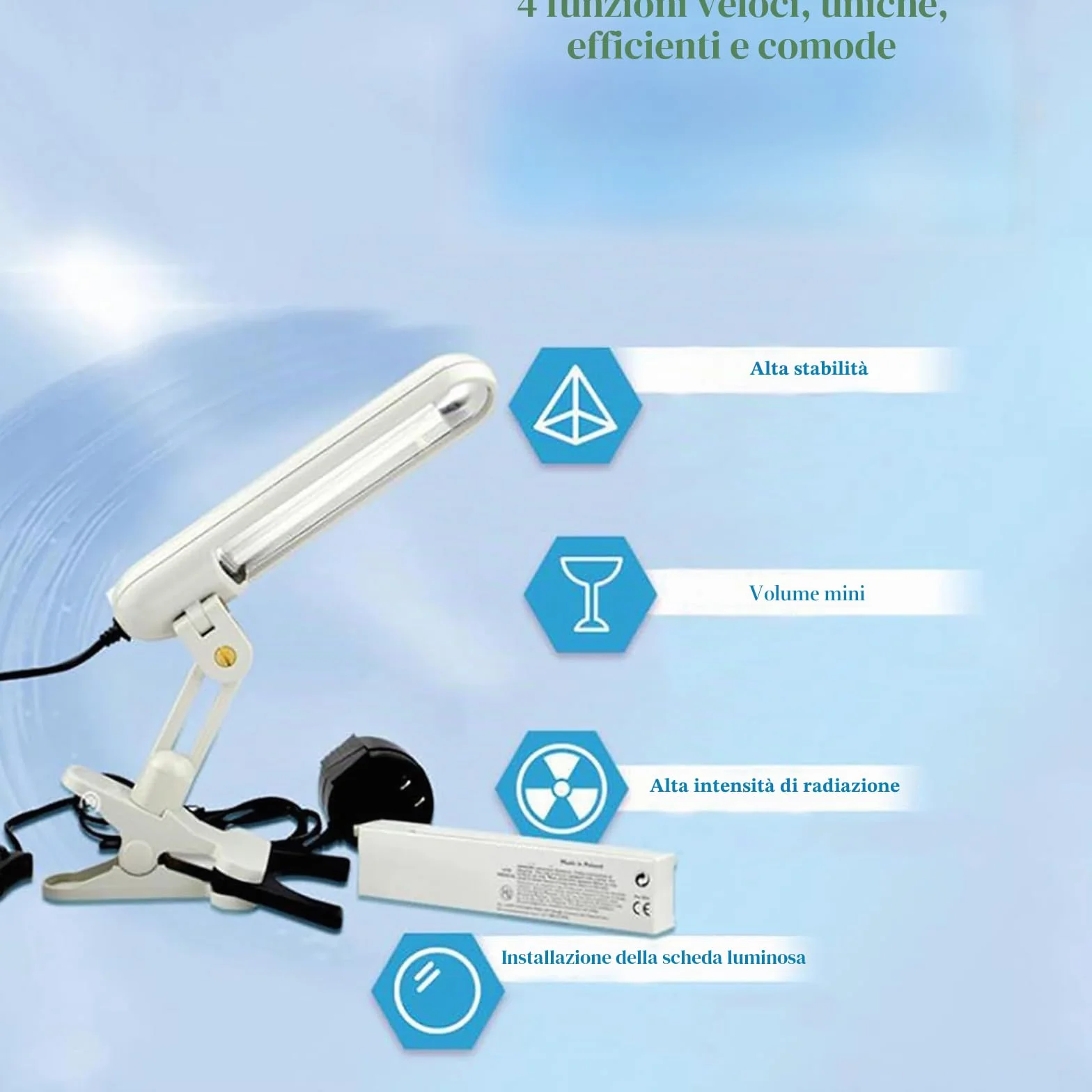 Lampada UVB per fototerapia pelle corpo 48 cm² con timer occhiali portatile