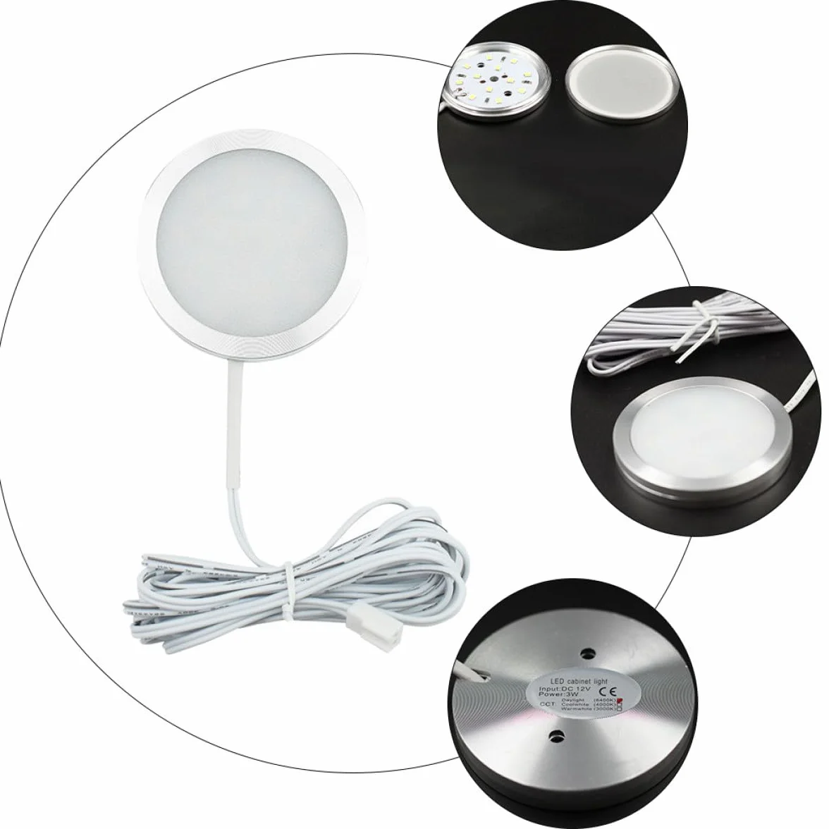 Lampada LED da Incasso 12V Rotonda 4 Pezzi per Camper Luce Soffitto Bianca Faretto LED Compatto Alluminio
