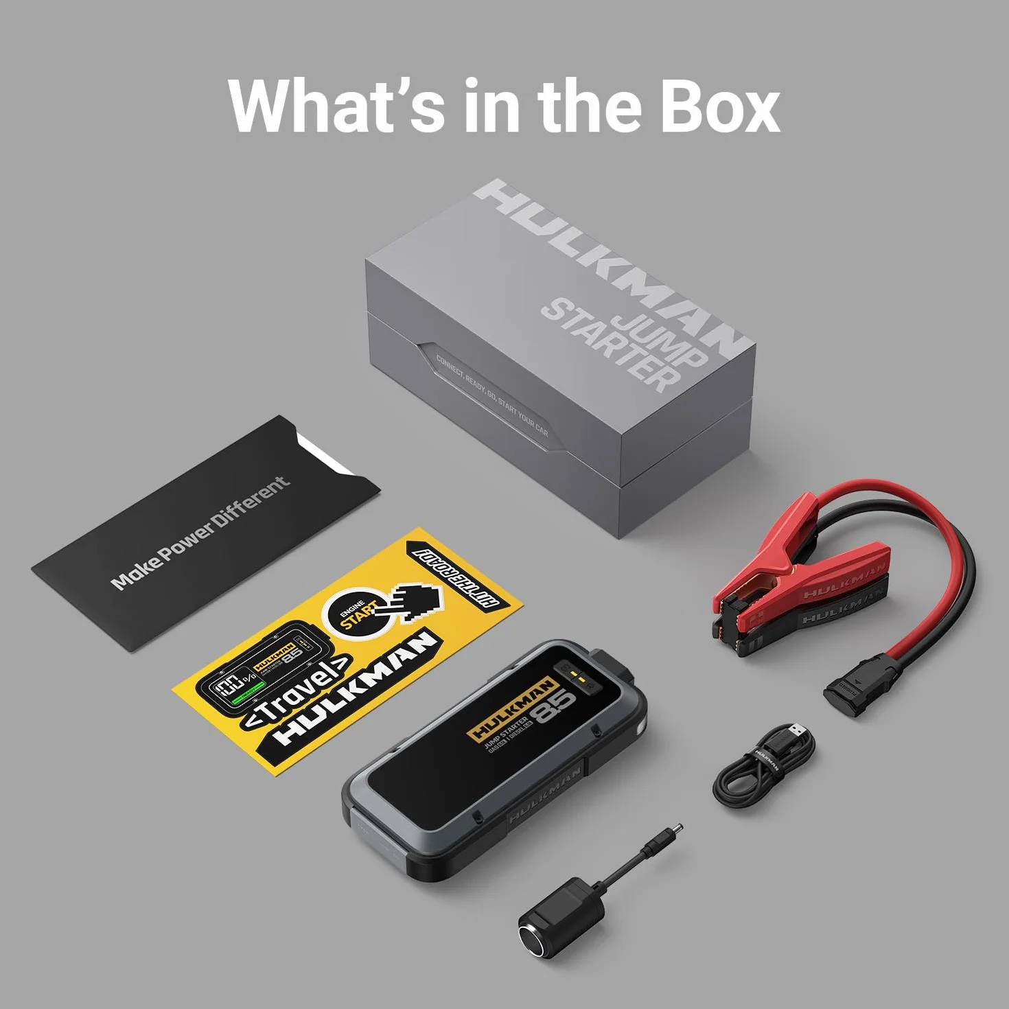 HULKMAN Alpha85 Grigio Spazio, Avviatore di Emergenza Intelligente 2000A 74Wh, Booster Batteria Auto 12V Portatile con Schermo da 3.3",Power Bank USB-C, Cavi per Motori fino a 8.5L Benzina/6.0L Diesel