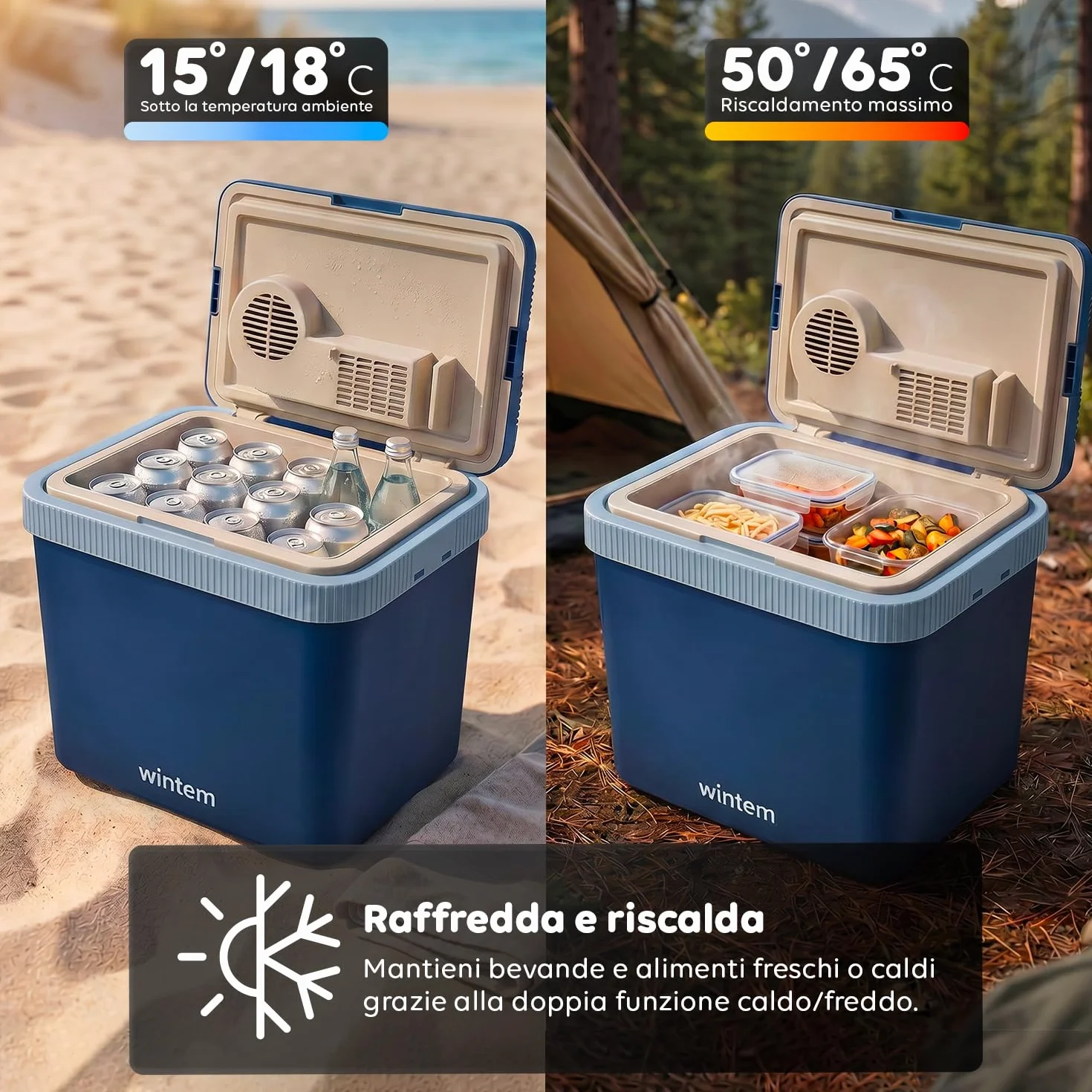 Avilia - Borsa Frigo Elettrica 24L Caldo e Freddo – 40W, 12V/220V, 31 Lattine o 5 Bottiglie | Frigo Portatile Elettrico con Ventola, -15/18°C, Riscald. 50-65°C, Manico Ergonomico